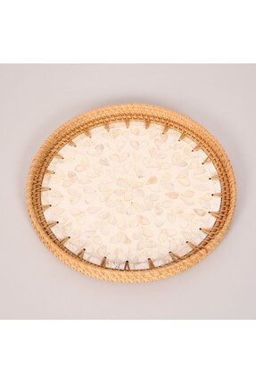Mylamp Anita 30x3 cm Sedefli Rattan Tepsi & Duvar Dekoru