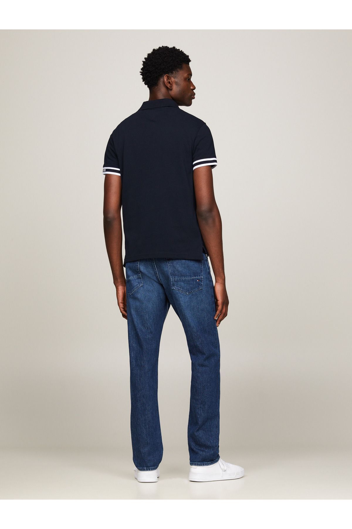 تی شرت یقه پولو آبی مردانه چوگان Slim Fit Cuff Tommy Hilfiger