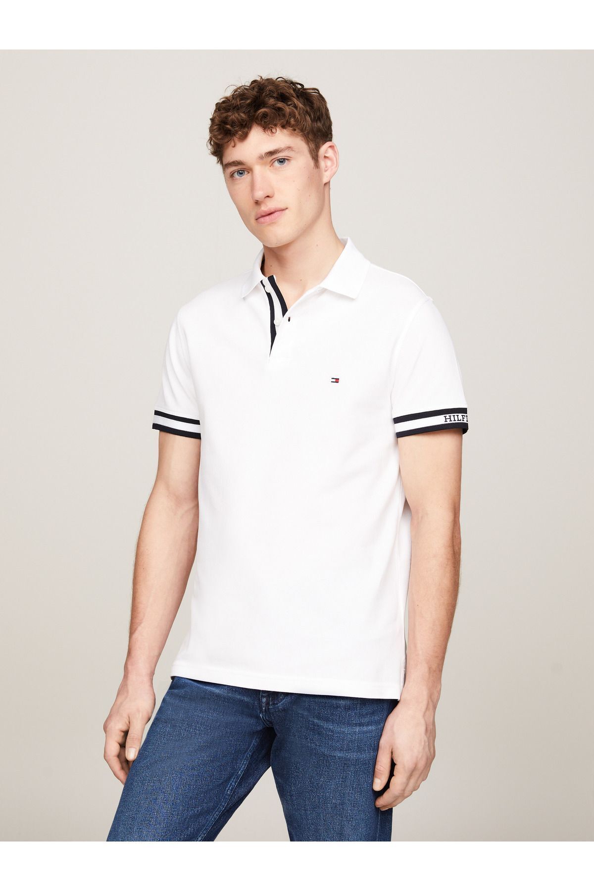 تی شرت یقه پولو سفید مردانه یکنواختی یکنواخت slim fit چوگان Tommy Hilfiger