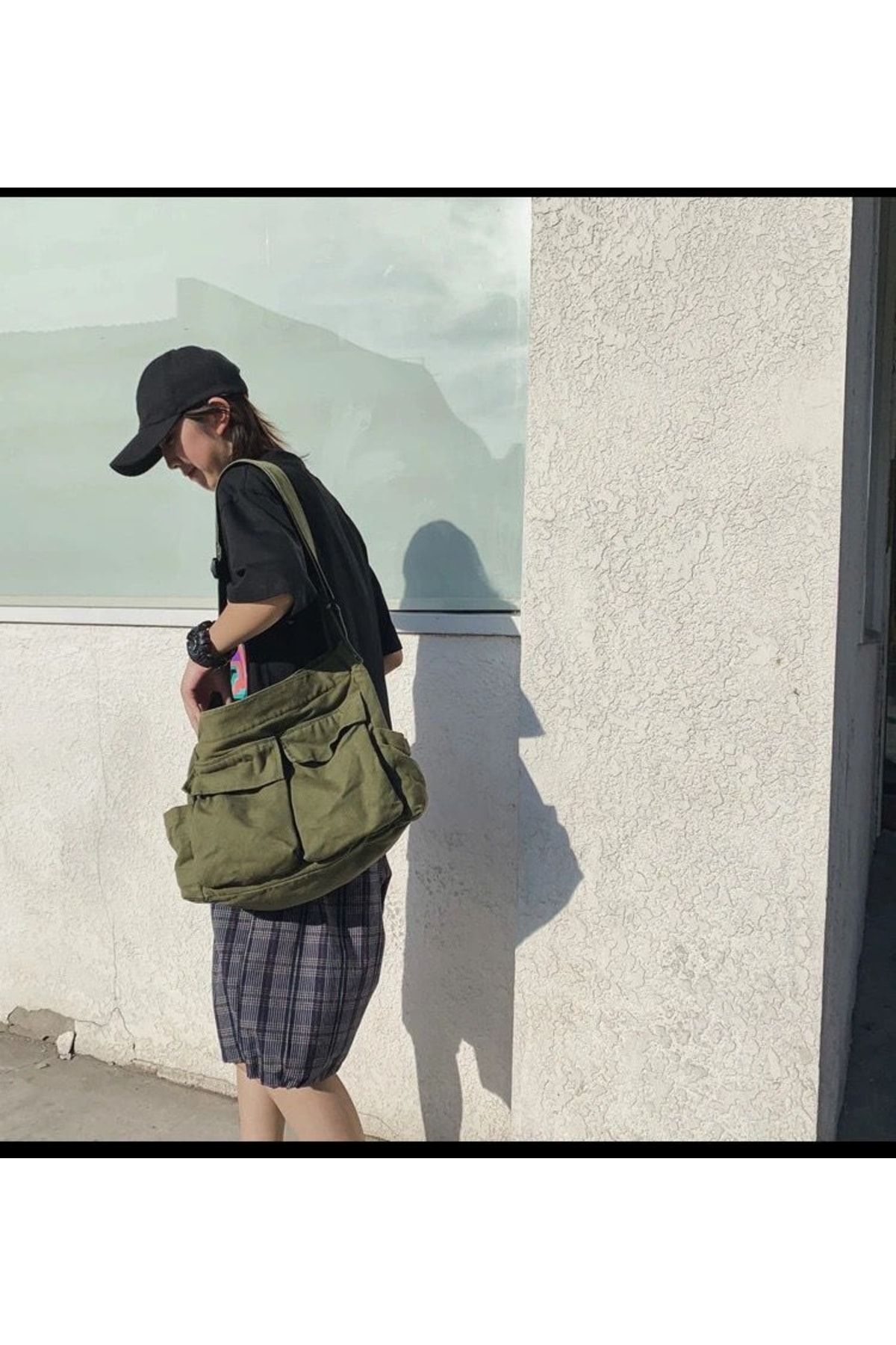 Kargo Cepli Postacı Çanta Unisex Haki Yeşil Iç Hacmi Geniş Sokak Tarzı Postacı