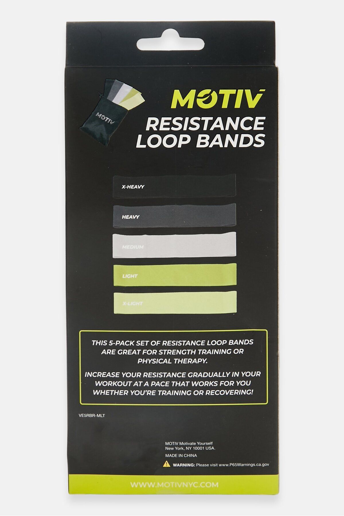 Motiv-5 Pc Non-Slip Power Resistance Loop Band, Black/Green 2