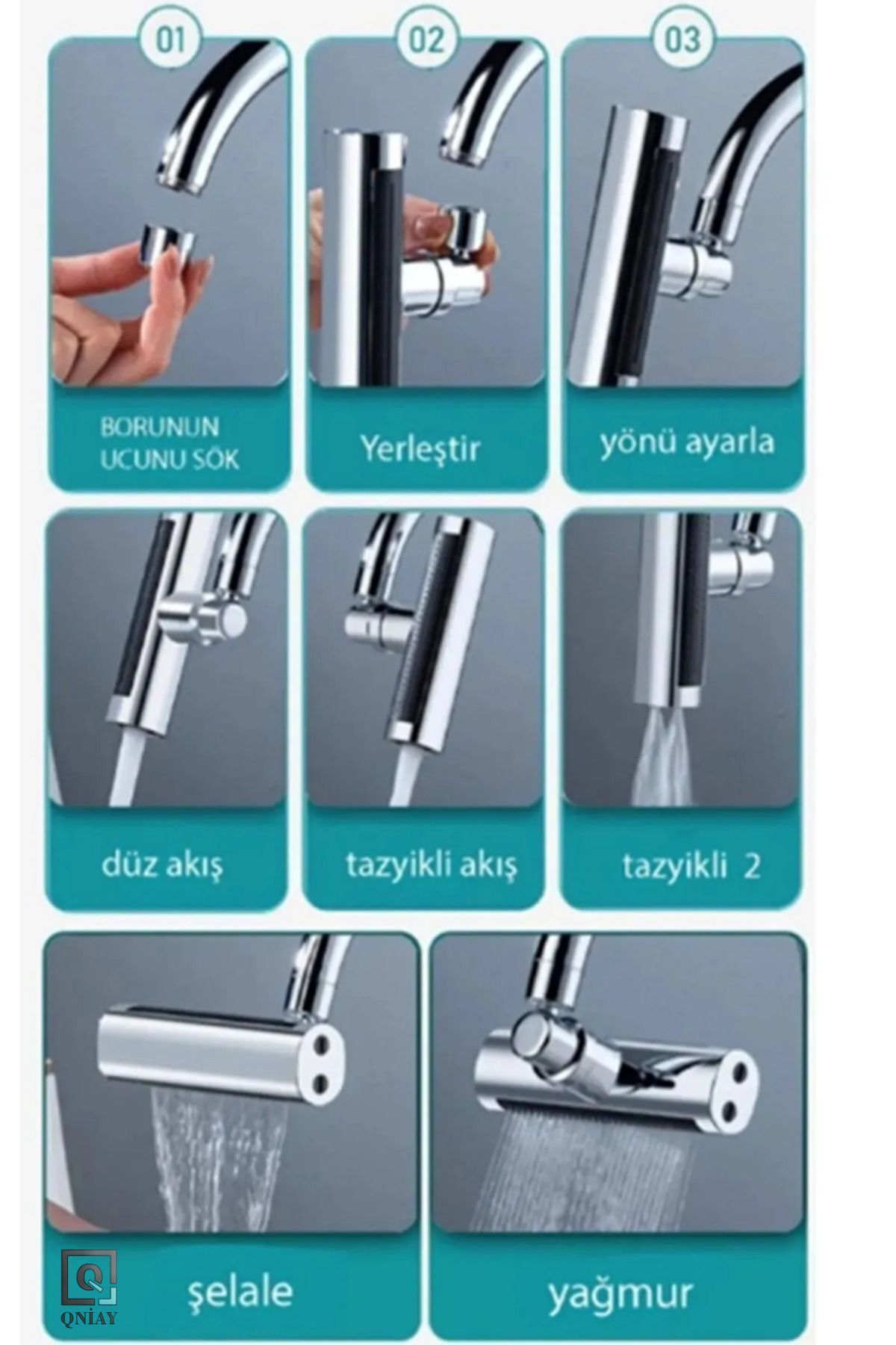 QNİAY-New Saving 4 Modes Waterfall Adjustable Faucet Head Kitchen Sink Mixer Sink Faucet 4
