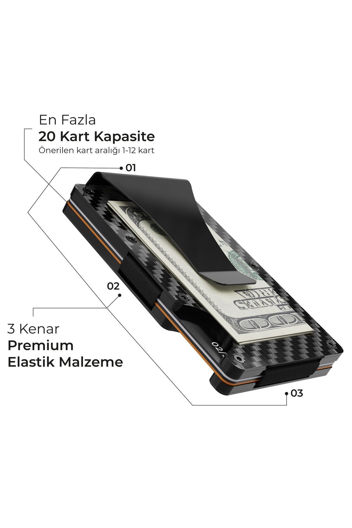 کیف پول و جاکارتی کربن فایبر با محافظ RFID - مدل Cardx Dark Wave Clips (مشکی) Louise Motto
