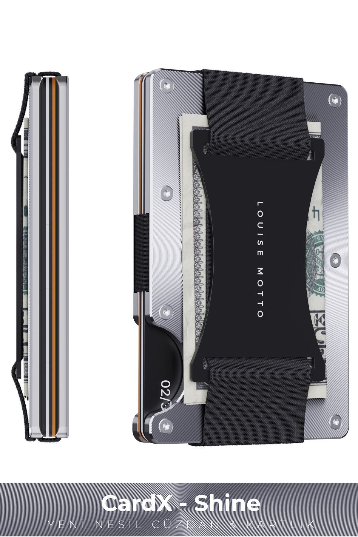 کیف پول فلزی CardX Shine Strap | محافظ RFID | ظرفیت ۲۰ کارت | هدیه‌ای لوکس و مدرن Louise Motto