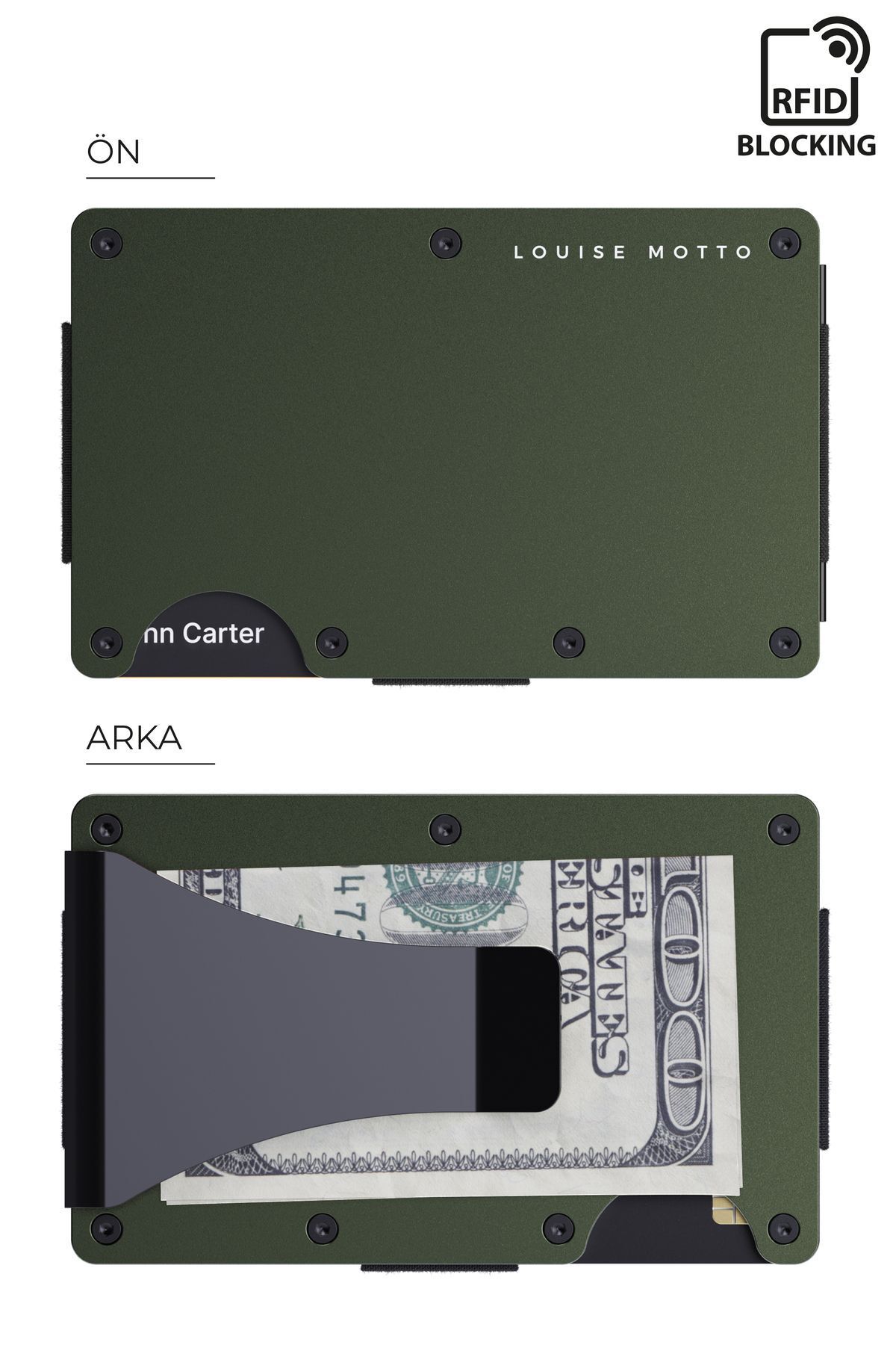 کیف پول و جاکارتی فلزی مدرن با محافظ RFID - مدل Cardx Burano Clips (رنگ خاکی) Louise Motto