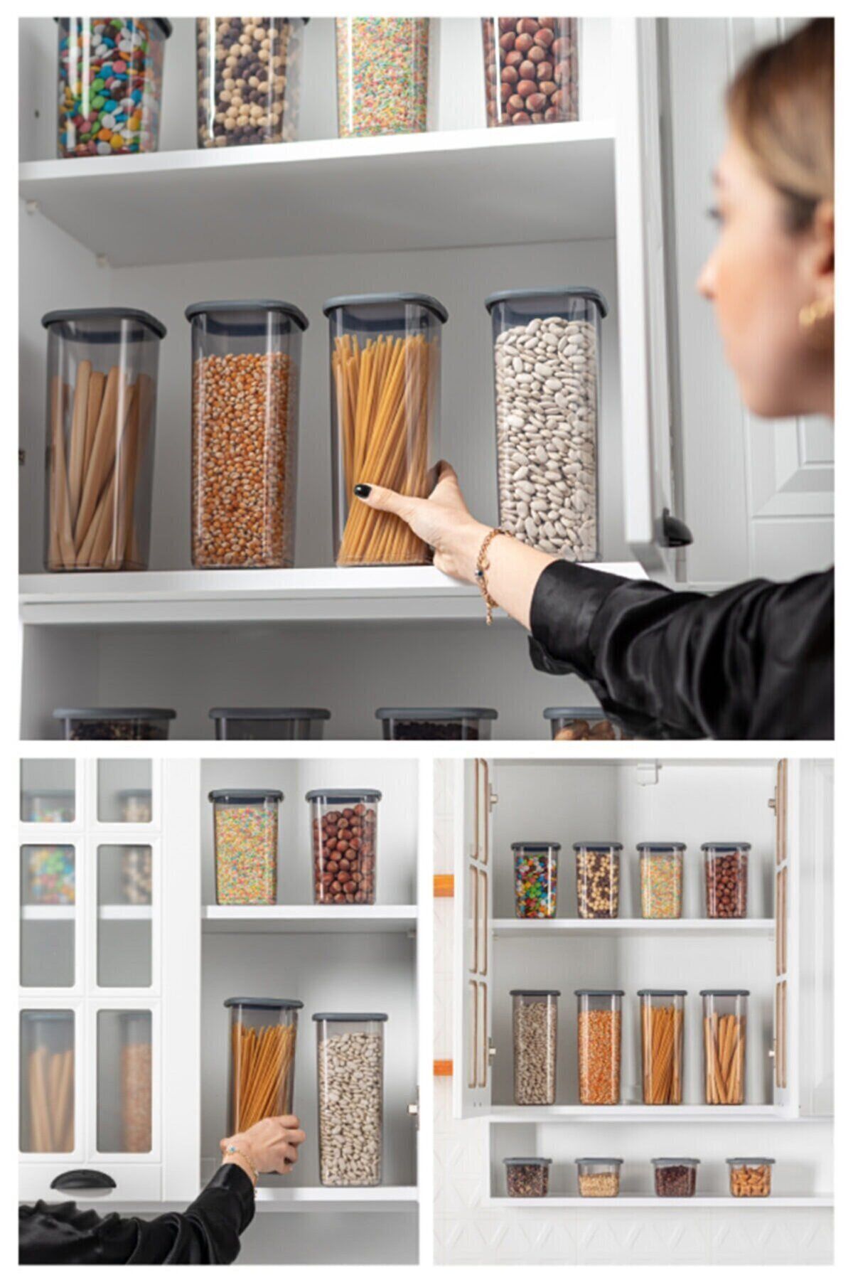 Kitchen Life-مجموعة حاويات تخزين الطعام المربعة المربعة المكونة من 18 قطعة × 6 (550 مل - 1200 مل - 1750 مل) جرة بغطاء صلب 3