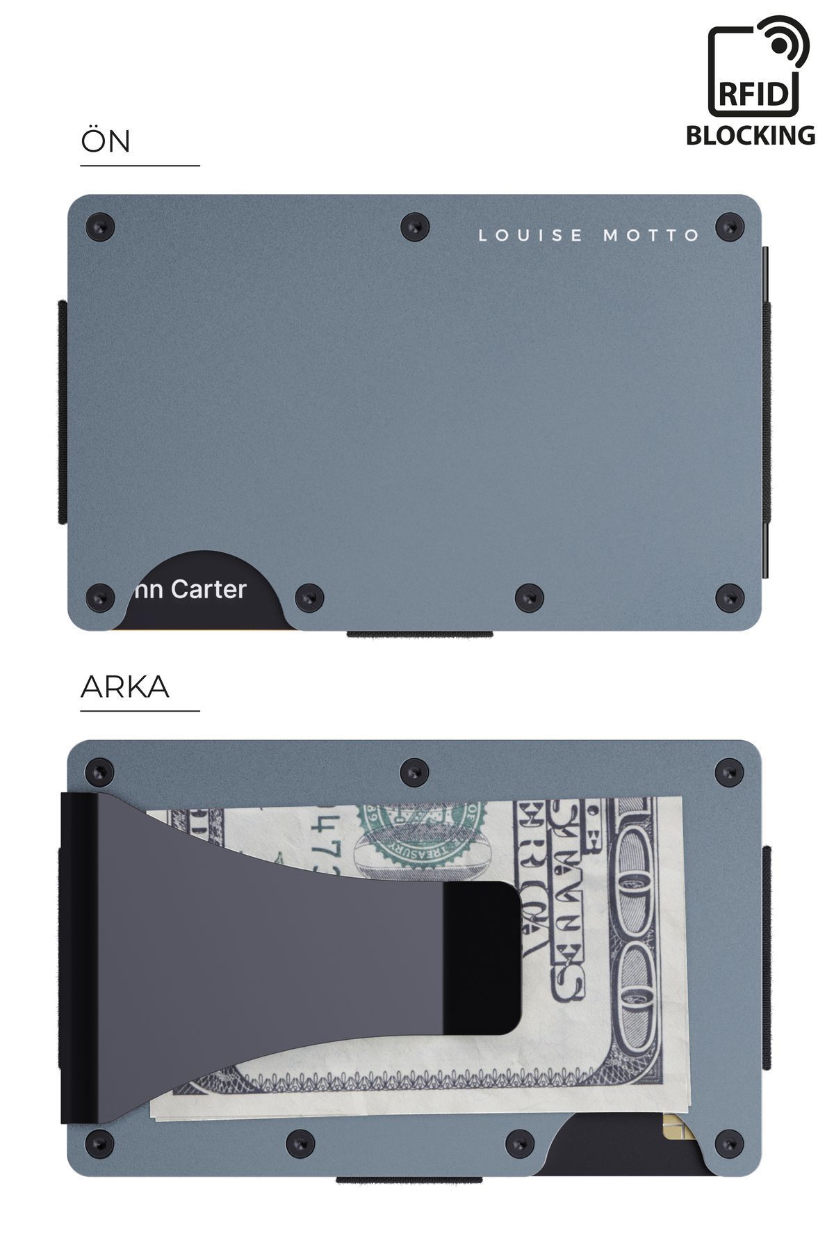 کیف پول و کارت‌بانک فلزی Cardx مدل Burano Clips – رنگ خاکستری، طراحی مینیمال، RFID محافظ، مناسب خانم‌ها و آقایان Louise Motto