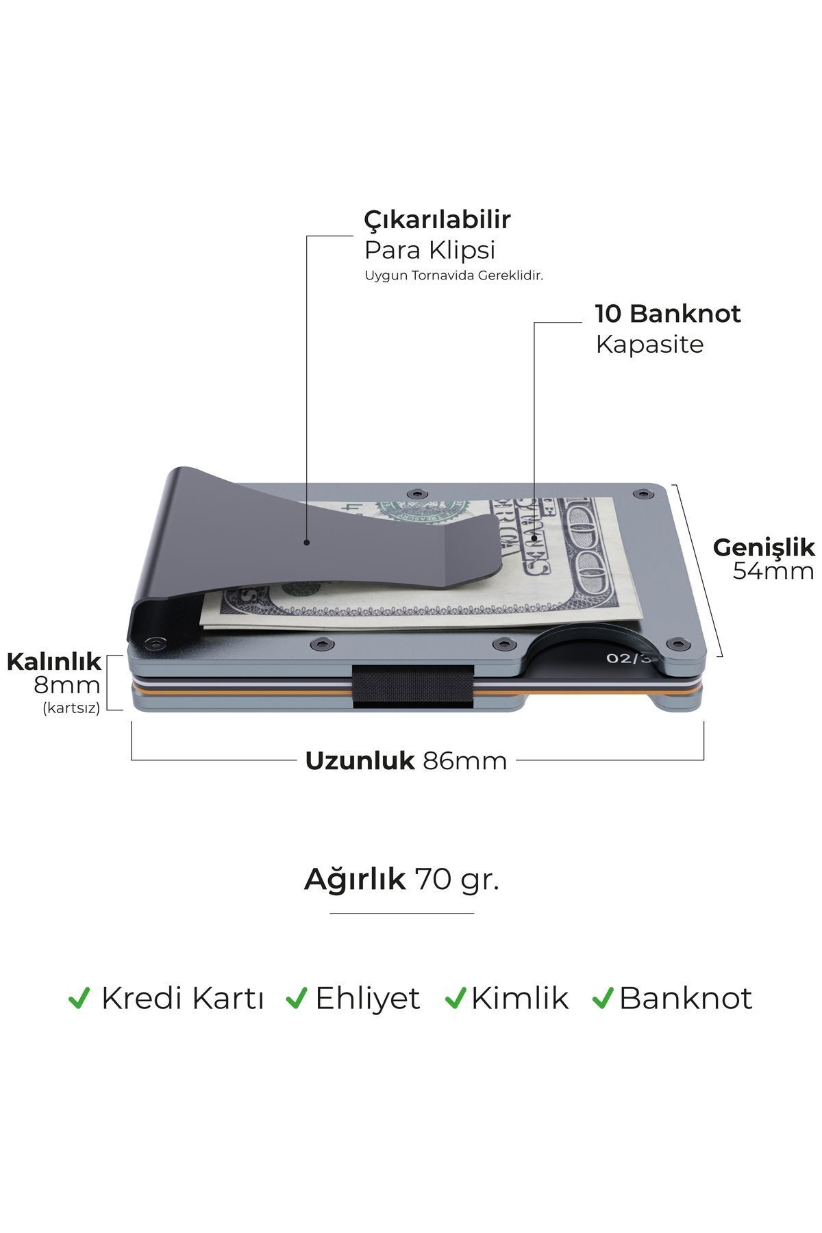 کیف پول و کارت‌بانک فلزی Cardx مدل Burano Clips – رنگ خاکستری، طراحی مینیمال، RFID محافظ، مناسب خانم‌ها و آقایان Louise Motto