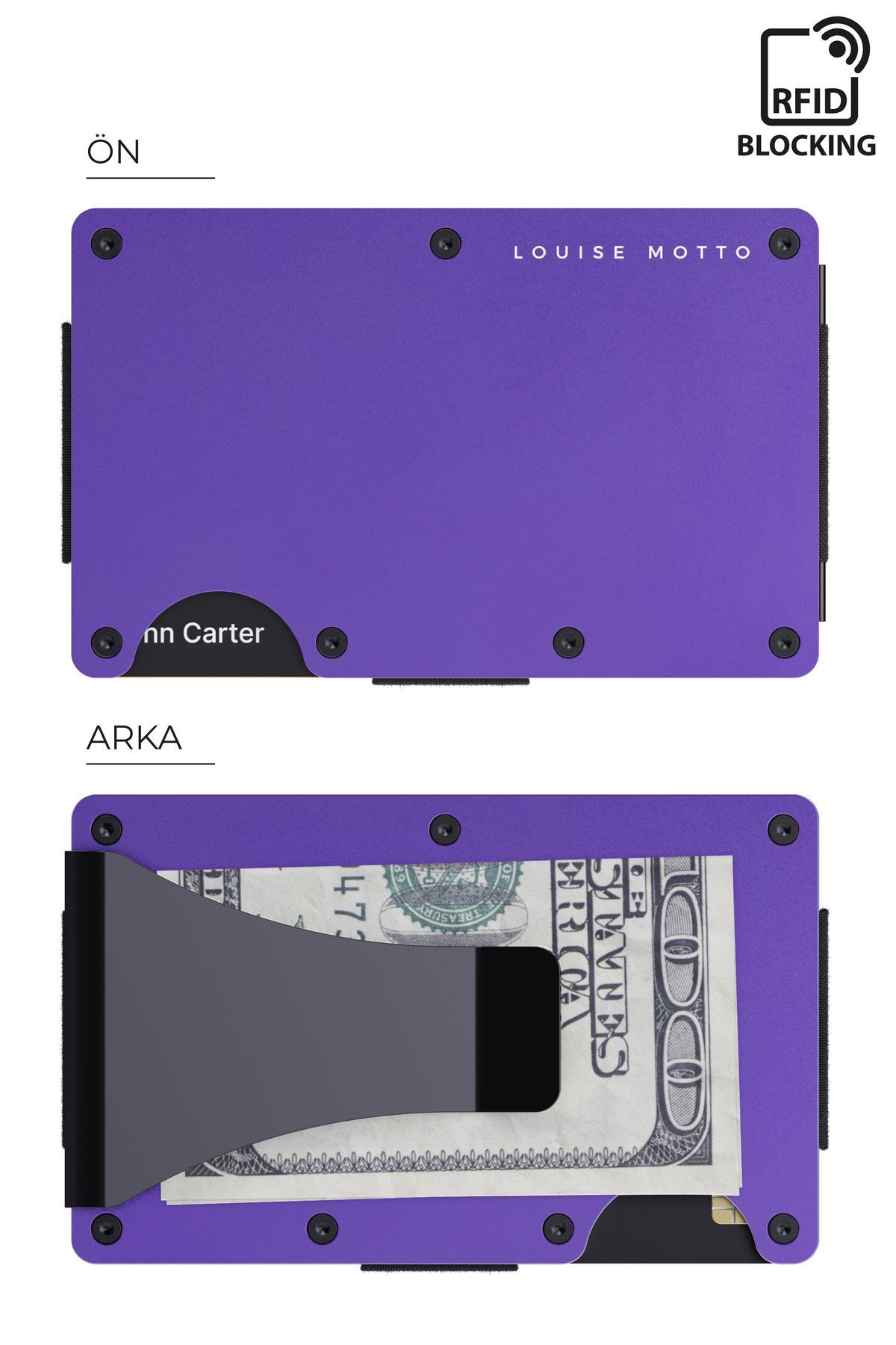 کیف پول و جاکارتی فلزی مدرن با محافظ RFID - مدل Cardx Burano Clips (بنفش) Louise Motto