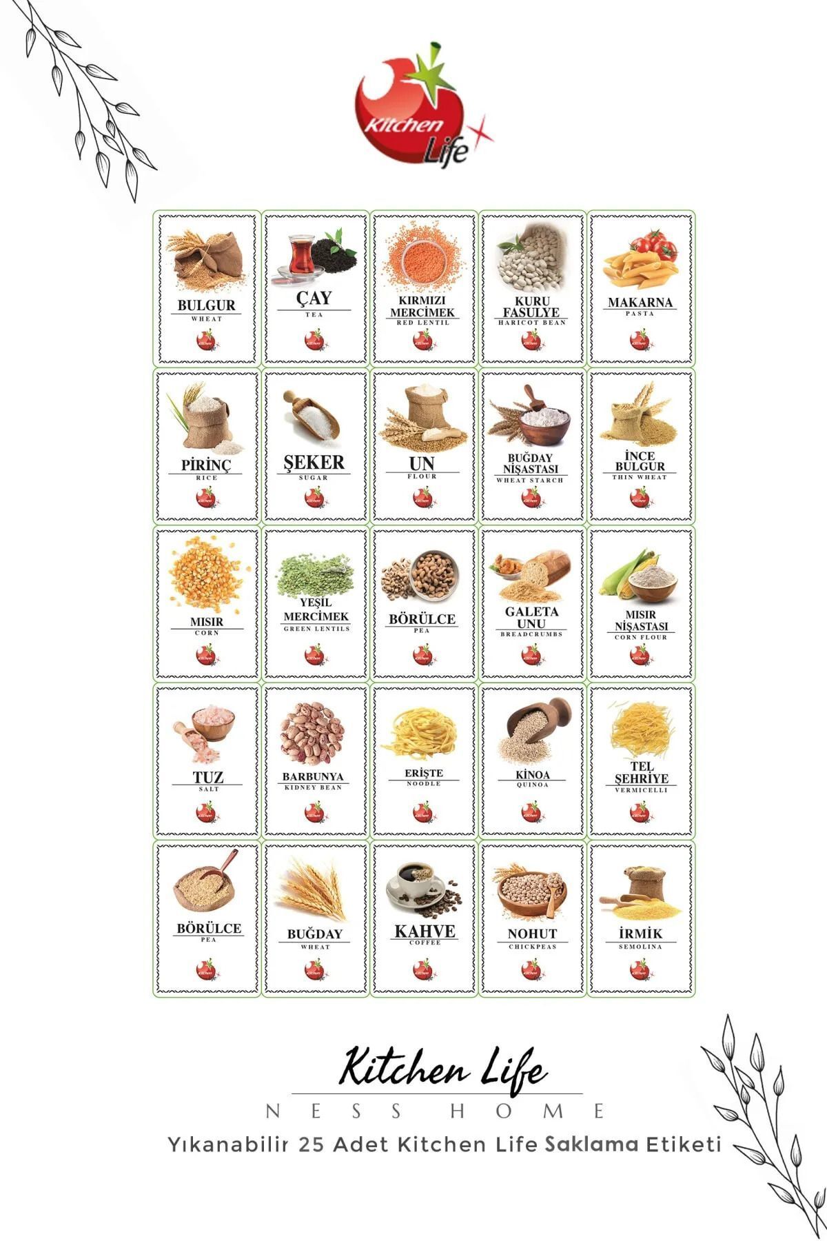 NESS HOME-Set of 6 Labeled Moly Rectangular Food Storage Containers 1150ml - Spice Rack 6