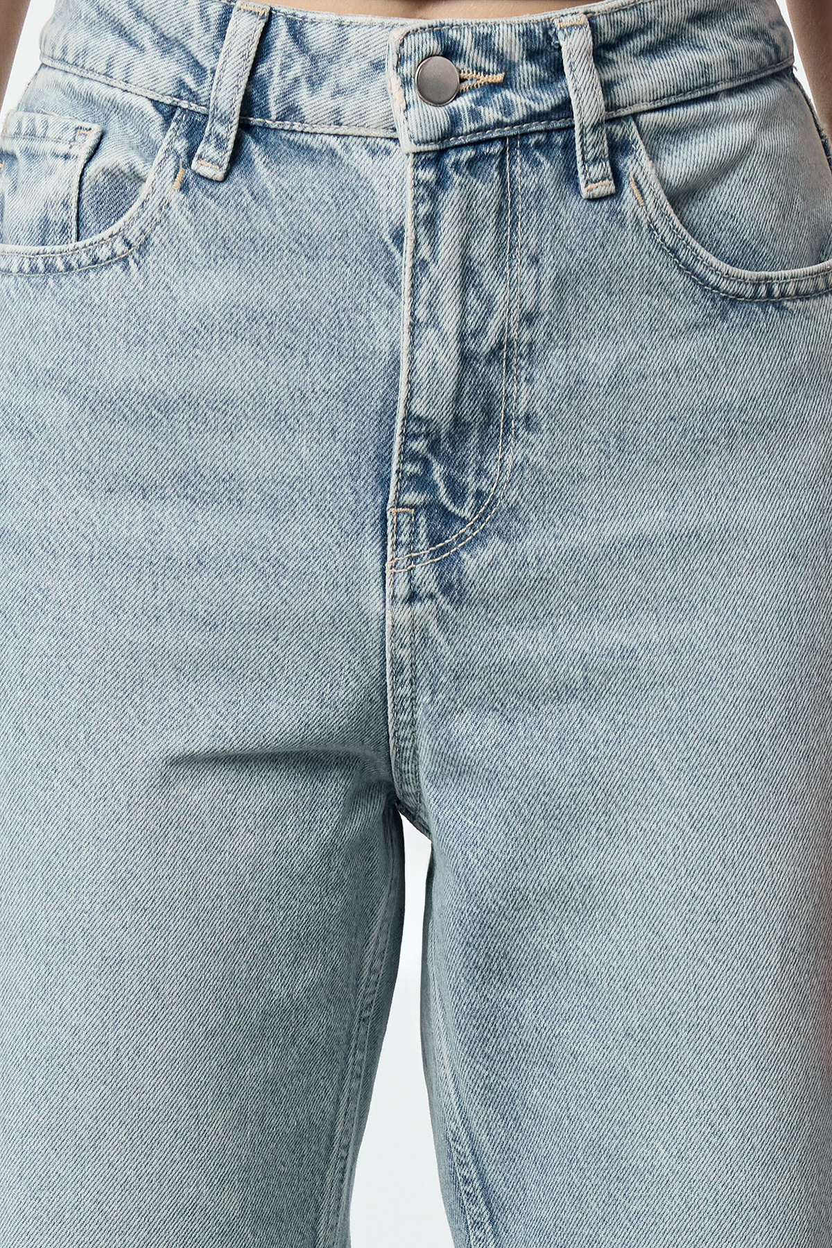 Trendyolmilla  Açık Mavi Paçası Kesikli Yüksek Bel Straight %100 Pamuk Non-Stretch Jeans TWOAW25JE00307 - Görsel 7