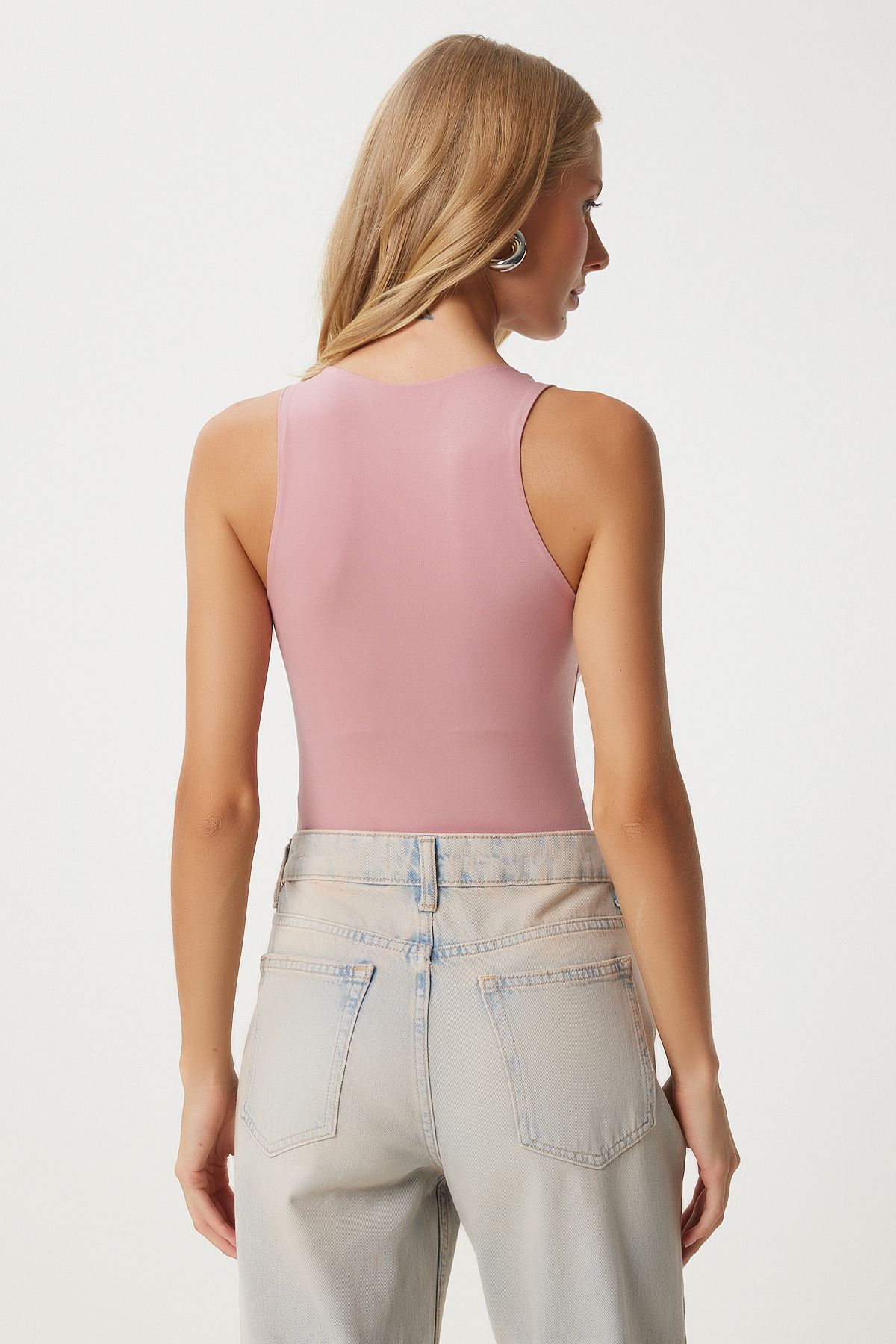 Happiness İstanbul-Dusty Rose Damen-Body – Rundhalsausschnitt, gewebt mit Druckknöpfen FN03363 5