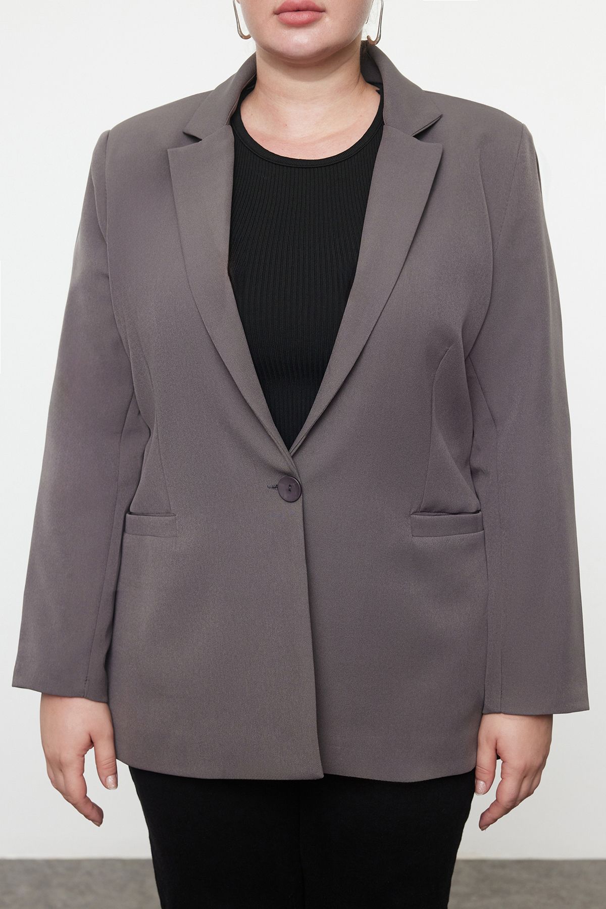 Trendyol Curve-Plus Size Anthracite Zebra Patterned Lined Woven Jacket 4
