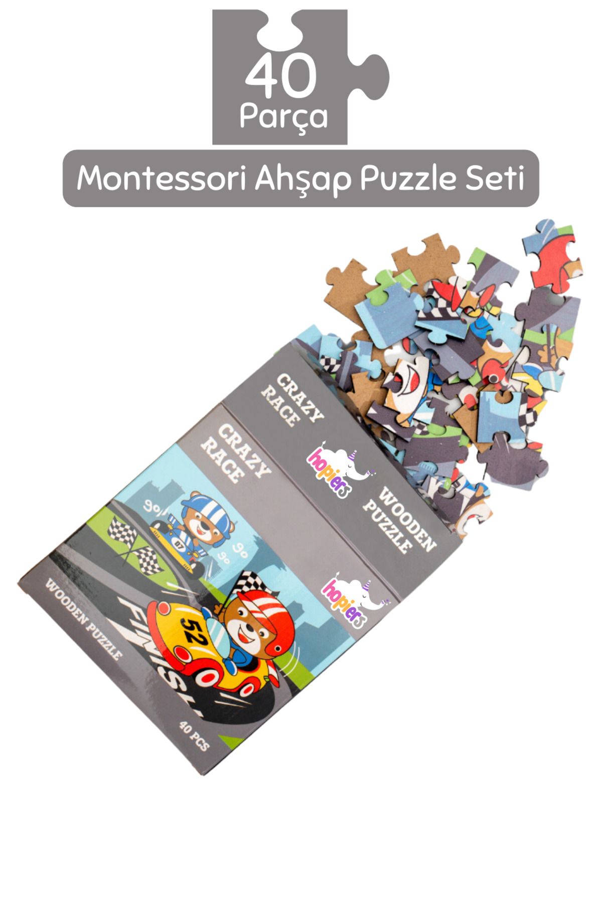 Montessori Çılgın Yarış Ahşap 40 Parça Puzzle/ 1+ Yaş/ Eğitici, öğretici ve Güvenli Çocuk Oyuncağı