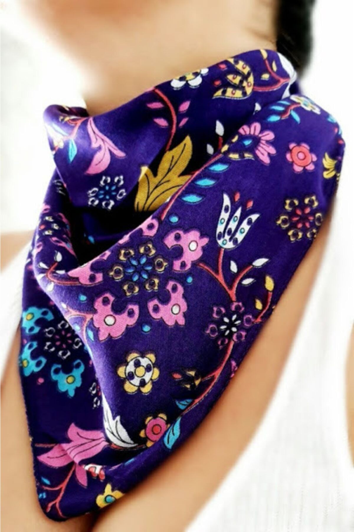 PETEK AKSESUAR Etnik Desenli Bandana Mor