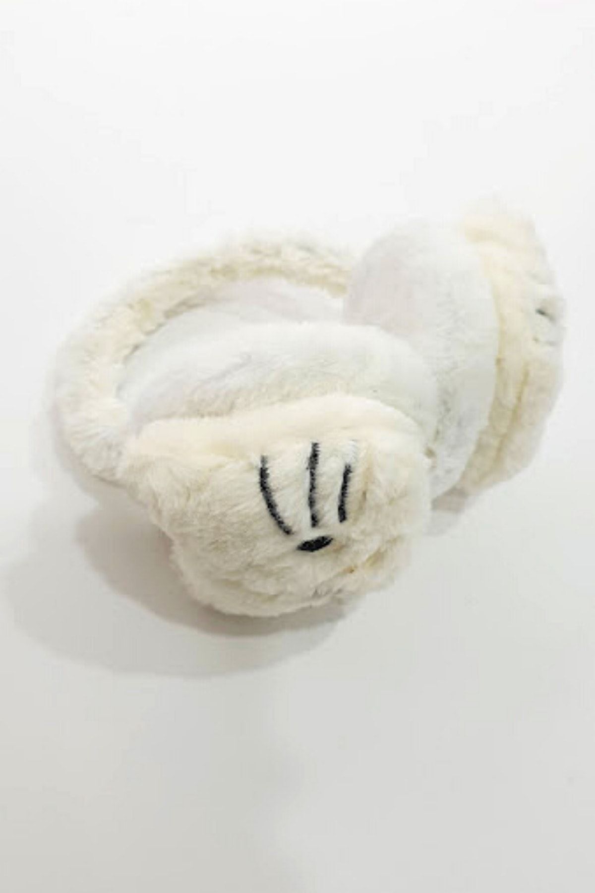 Cat Plush Furry Cold Protective Winter Headphones White