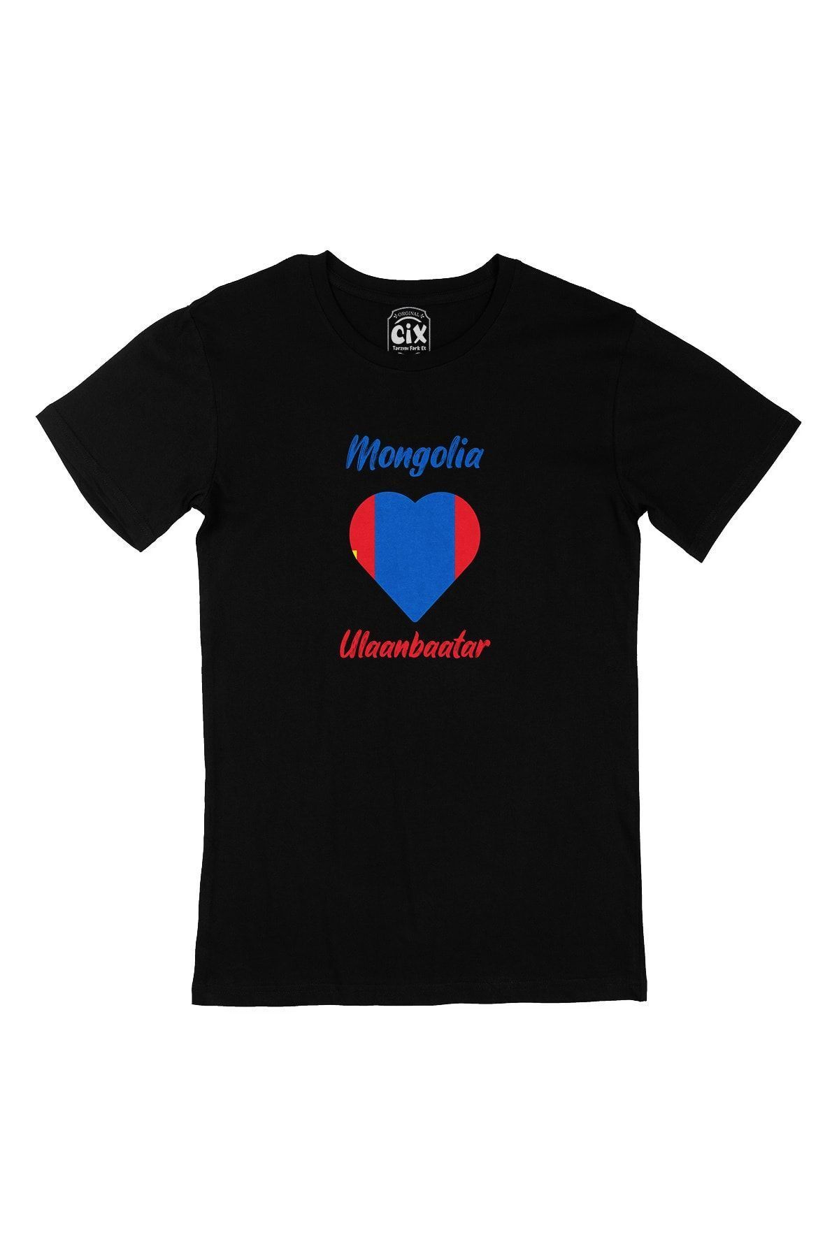 Cix-Ulaanbaatar Mongolia Flag Heart Black T-Shirt 1