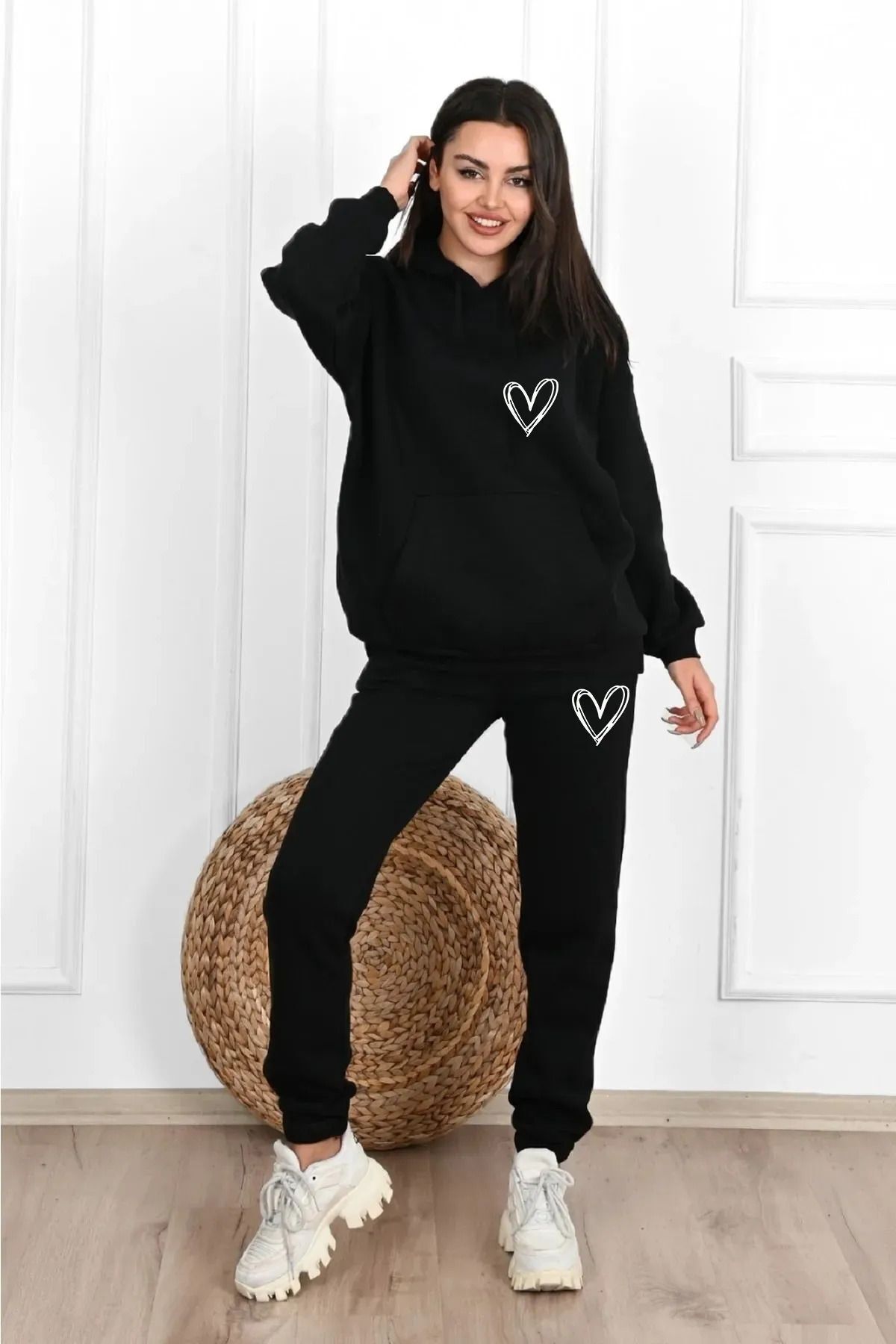 Guillermo Set De Trening Oversize Cu Glugă Cu Imprimeu Inimă Unisex - S