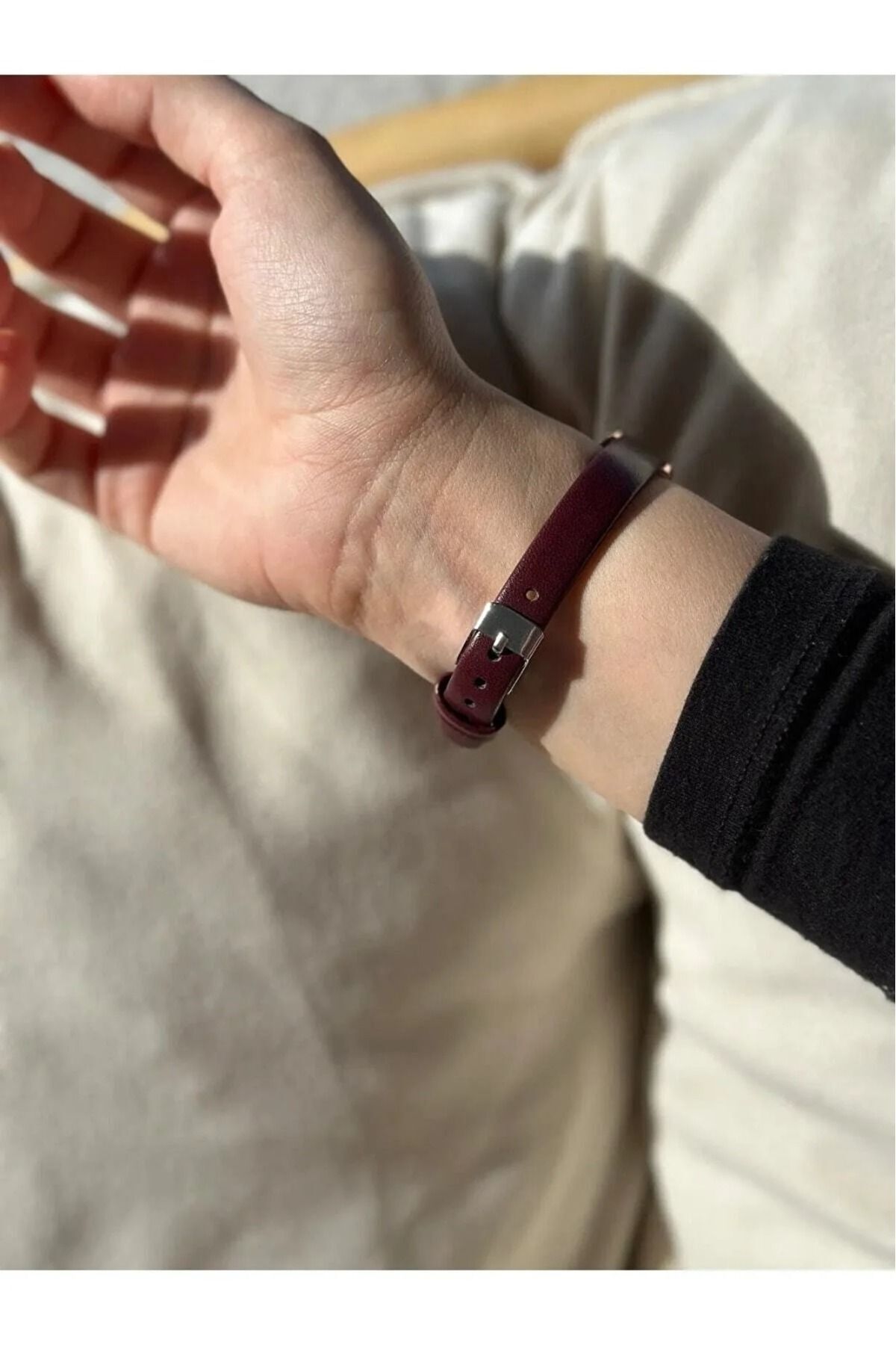 LOOKUP NEW  Angela Kadın Kahverengi Kare Dikdörtgen Deri Kordonlu Minimal Vintage Yeni Sezon Gold Kol Saati - Görsel 5