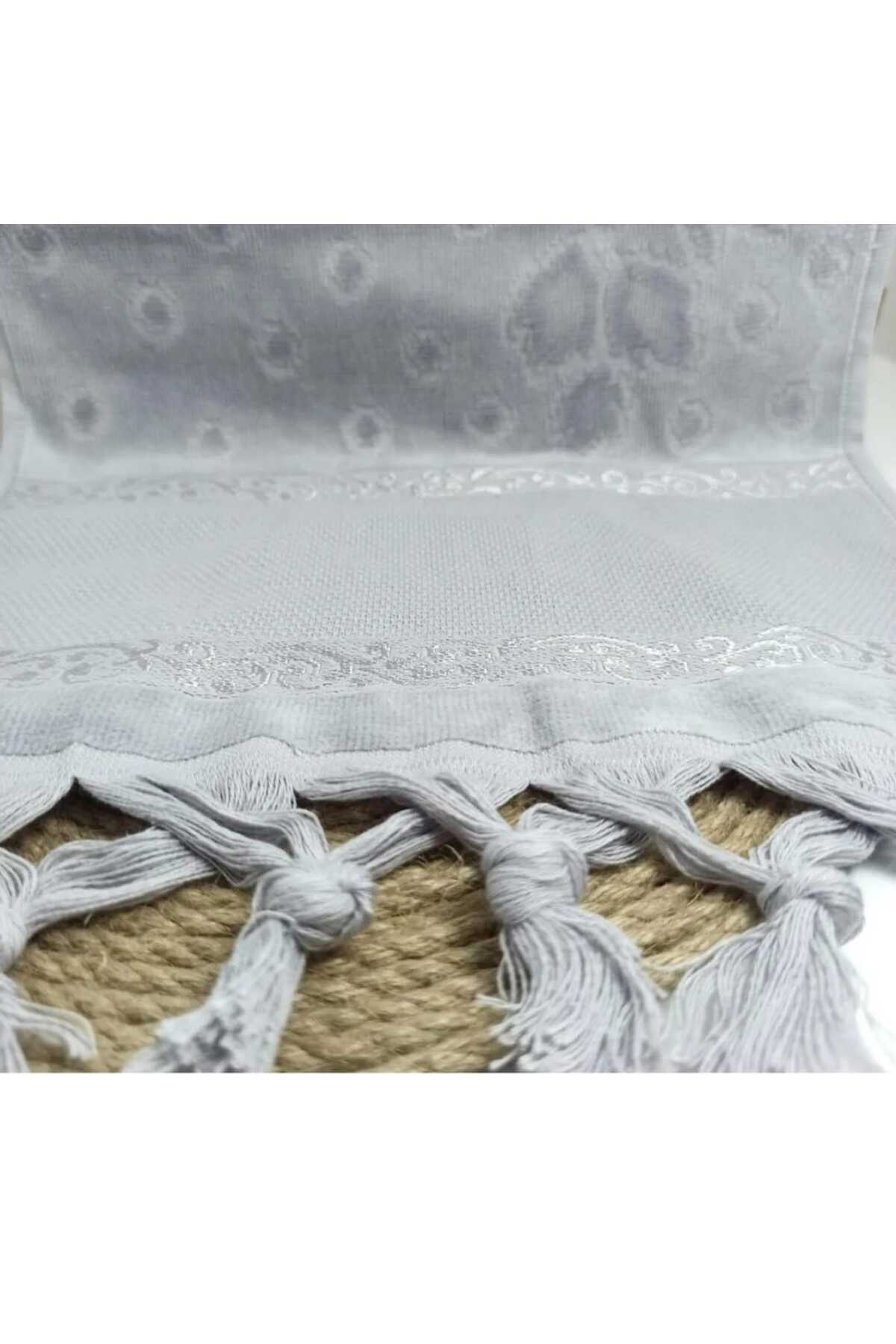 Fiesta Etamin Embroidery Towel Set Fringed Grey Color Towel Guipure 50 X 90 Hand Face Towel