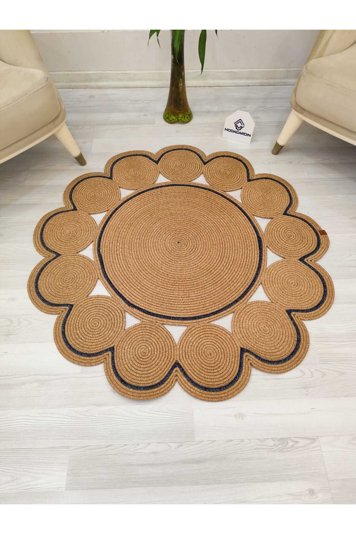 jute Wicker Look Patterned Modern Handmade Circle Carpet Rug