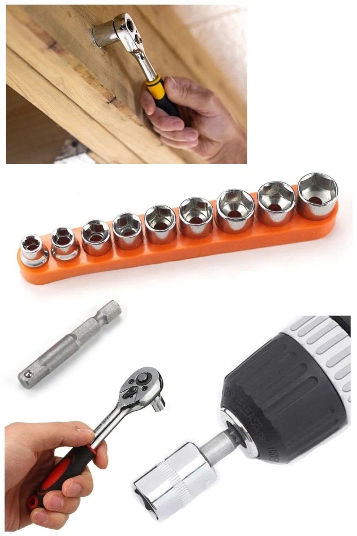 Depolife-9 PieCes ratChet Arm SoCket Set and 1/4 SoCket Drill Adapter - with WrenCh Sleeve 6