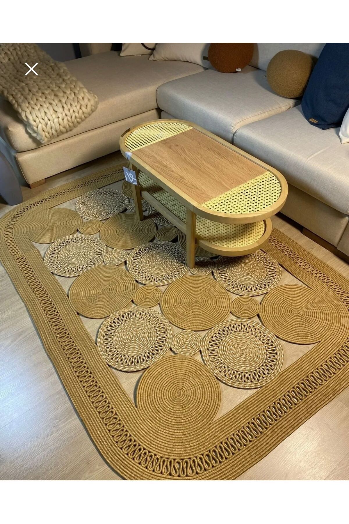 JÜTEX HOME jüt hasır el örgüsü halı kilim yıkanabilir çift taraflı oval