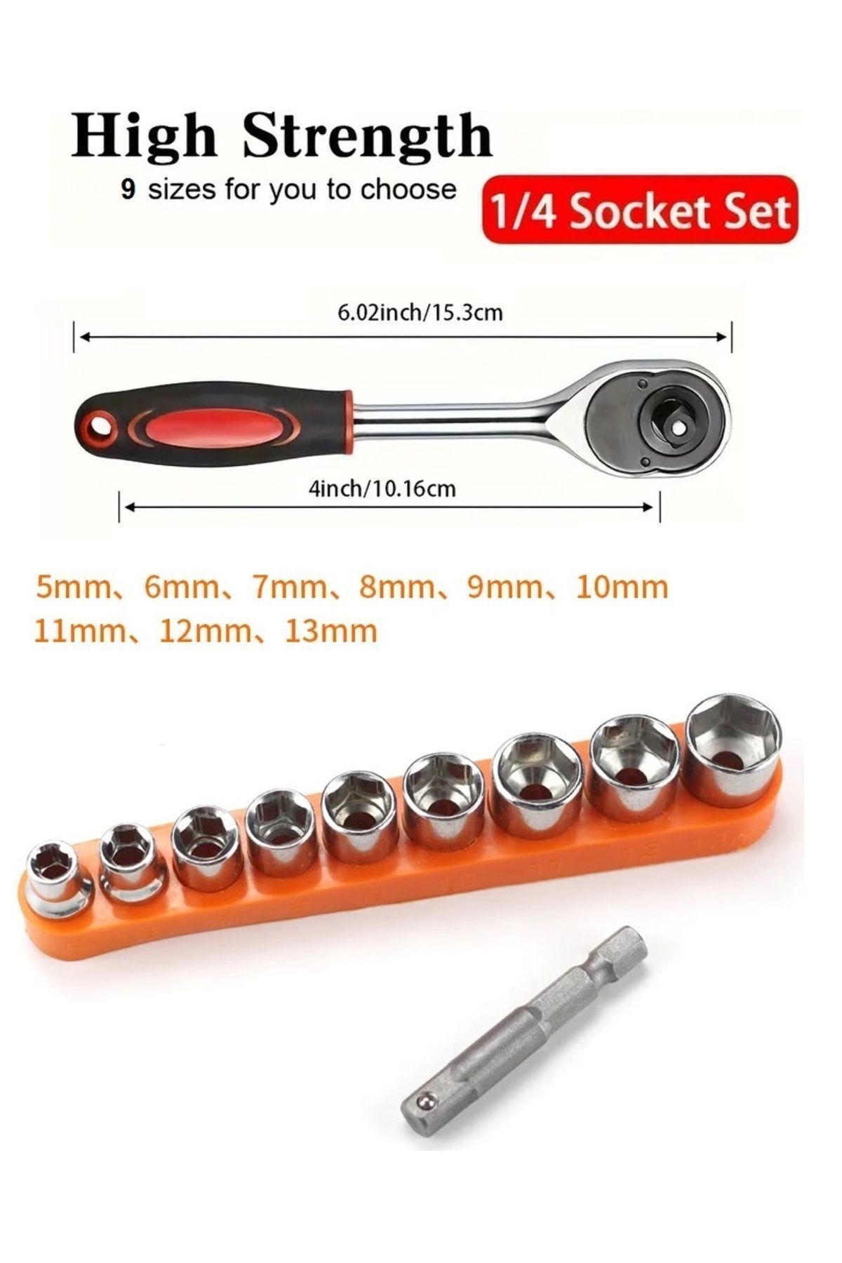 Depolife-9 PieCes ratChet Arm SoCket Set and 1/4 SoCket Drill Adapter - with WrenCh Sleeve 3