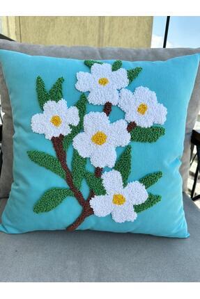 Punch Punnch Panch Bahar Çiceği El Yapımı Panch Kırlent Kılıfı Turkaz Rengi 4...