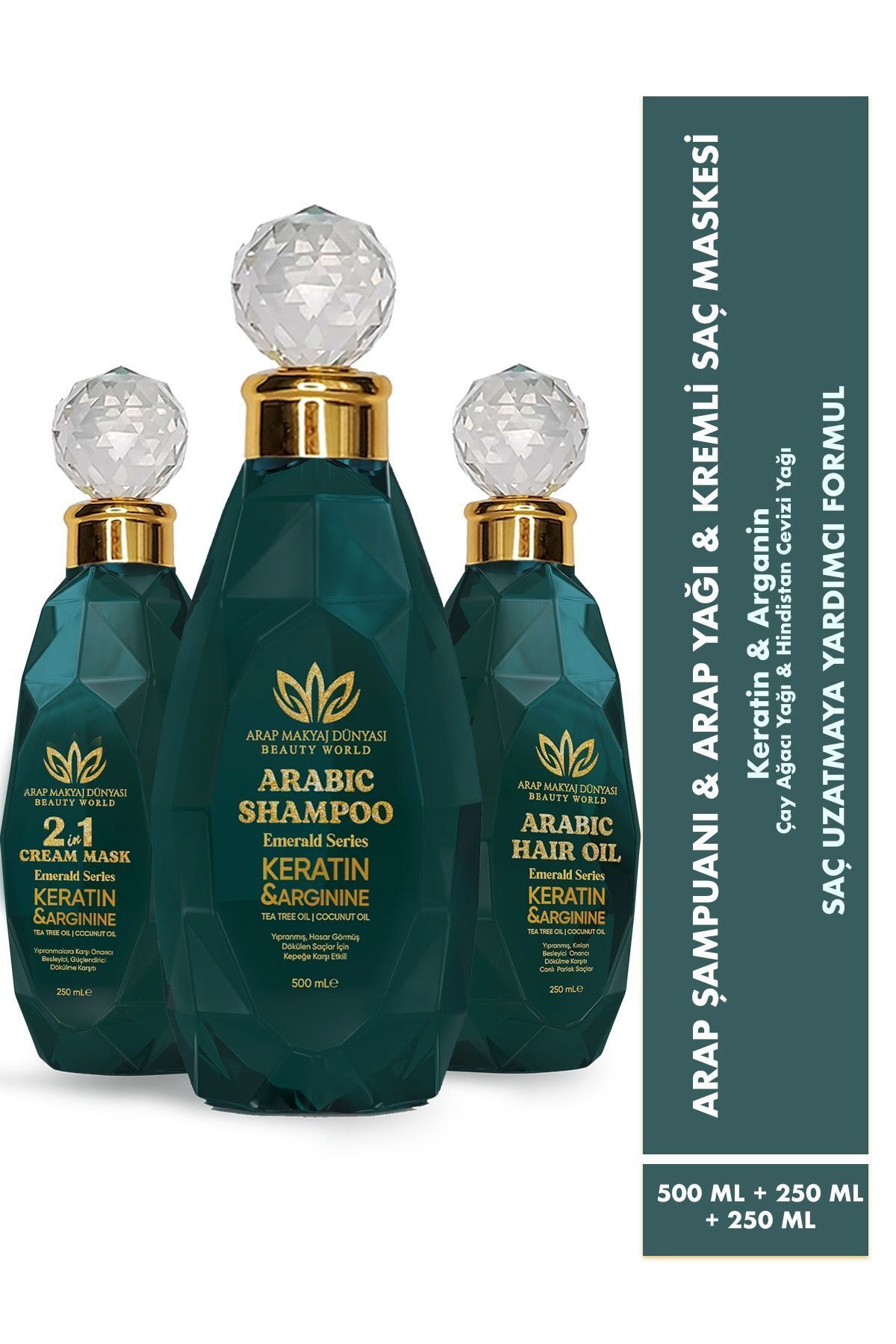 3'lü Set Arap Yağı 250ml & Şampuanı 500ml & Saç Maskesi Ve Kremi 250ml — Emerald3RBA — تصویر 3 از 8
