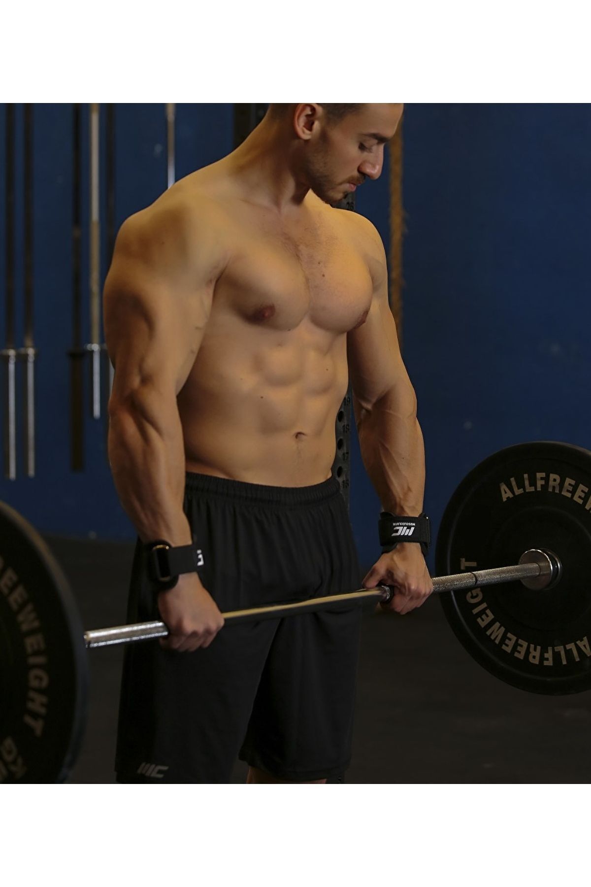 دستکش وزنه برداری مشکی Big Grip Pro Lifting تسمه 2 بسته سیاه MUSCLECLOTH