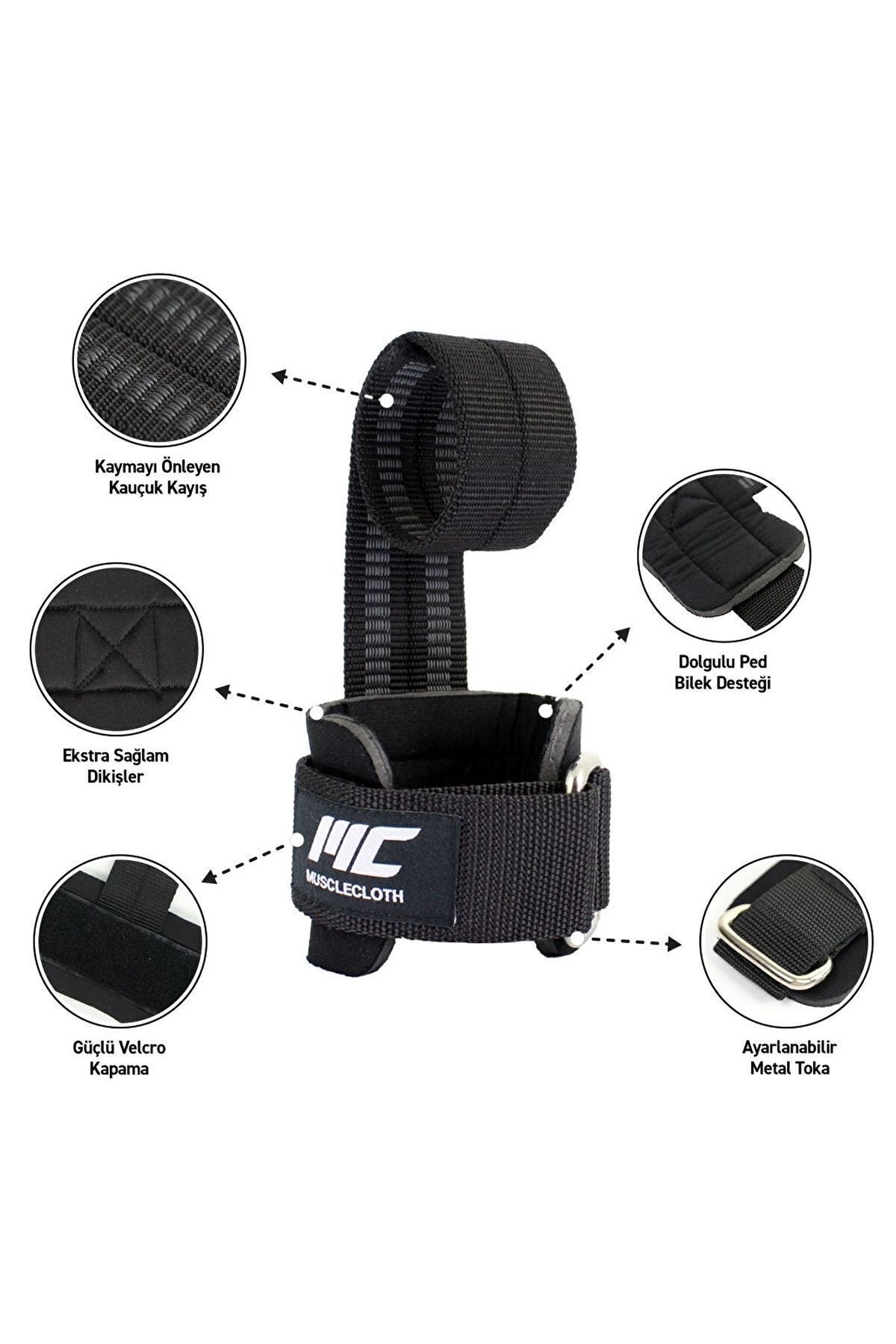 دستکش وزنه برداری مشکی Big Grip Pro Lifting تسمه 2 بسته سیاه MUSCLECLOTH