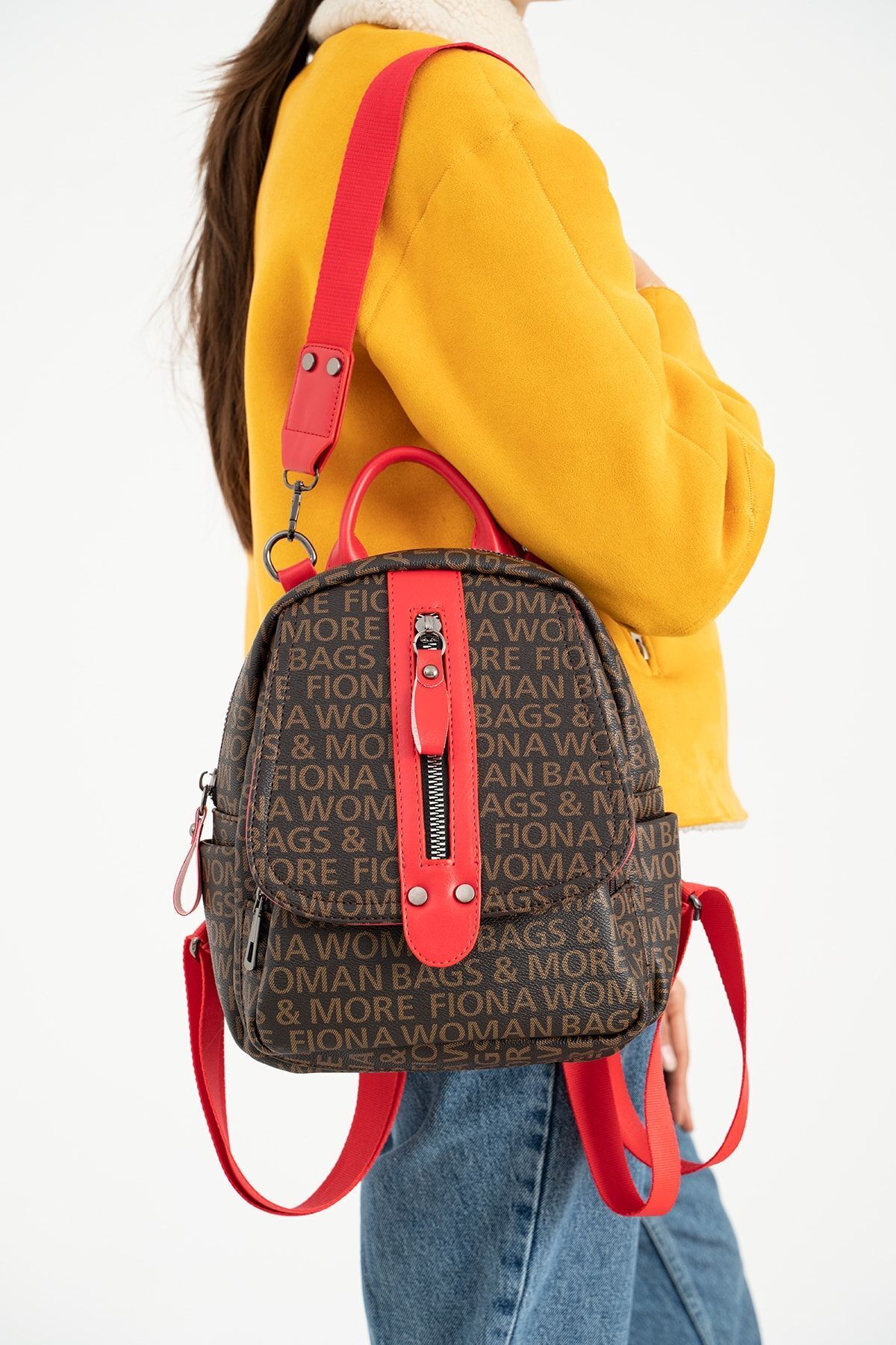 FiONA BAG Kadın Kahve Kırmızı Sırt Ve Omuz Çantası Taşıması Kolay Ve Çok Kullanışlı fotoğrafı 2 (önizleme)