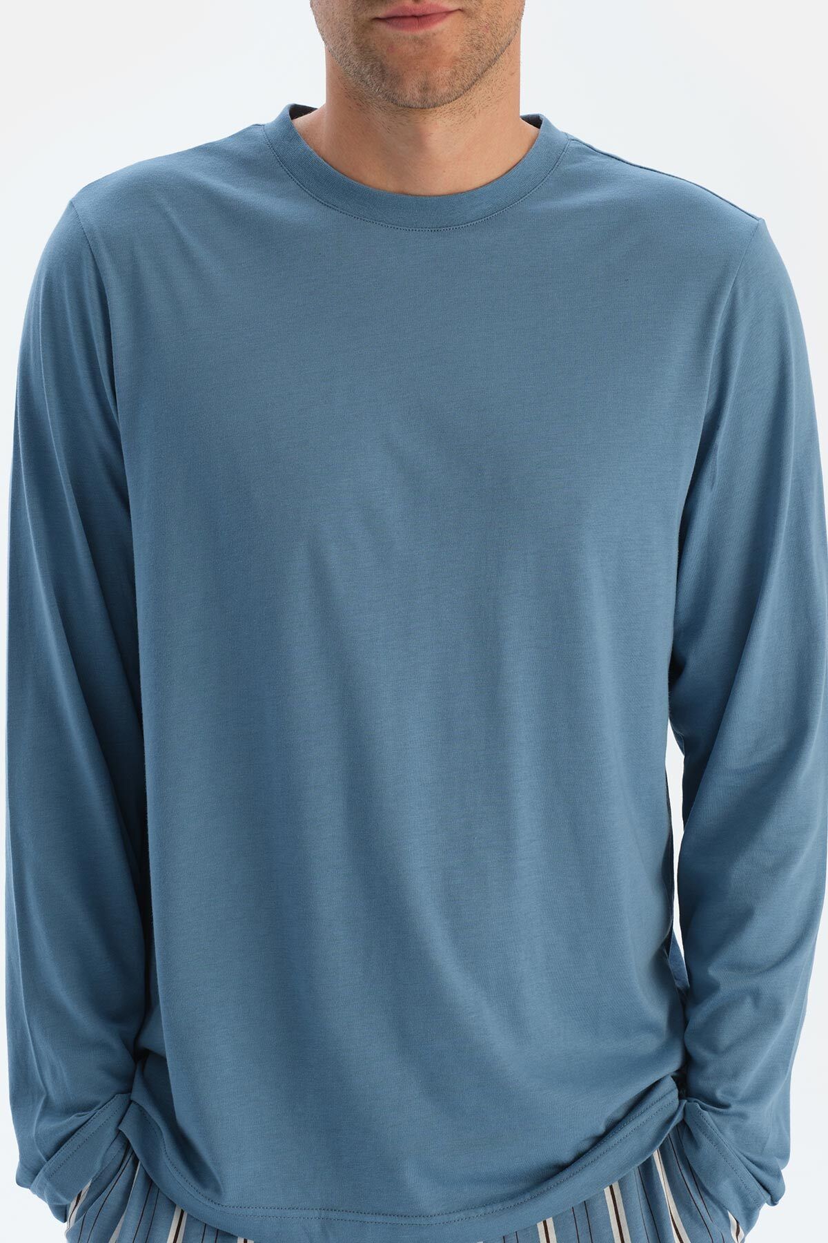 Dagi-Blaues Langarm-T-Shirt- und Hosen-Pyjama-Set – Rundhalsausschnitt 5
