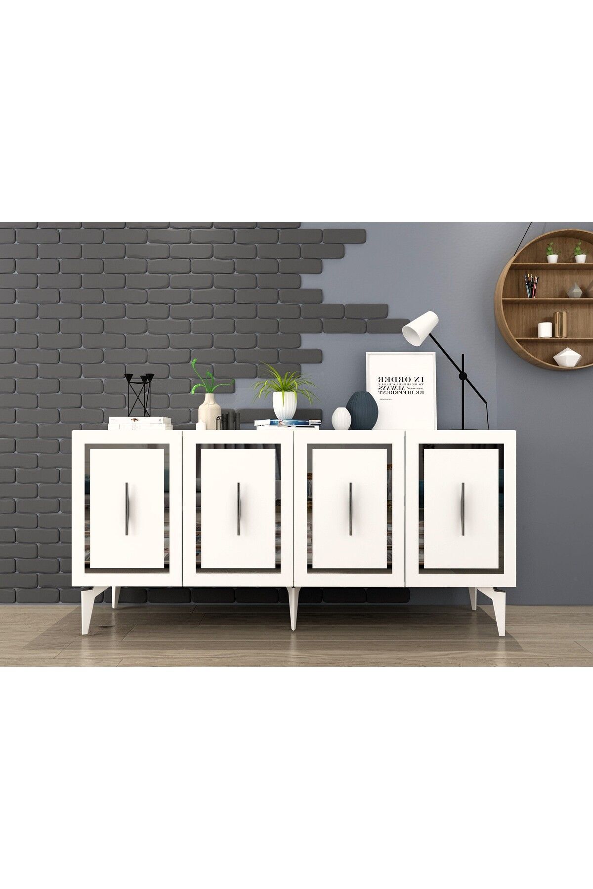 DEMONTE DECOR VANNESSA LAZER DESENLİ PLEKSİLİ KONSOL BEYAZ-GÜMÜŞ