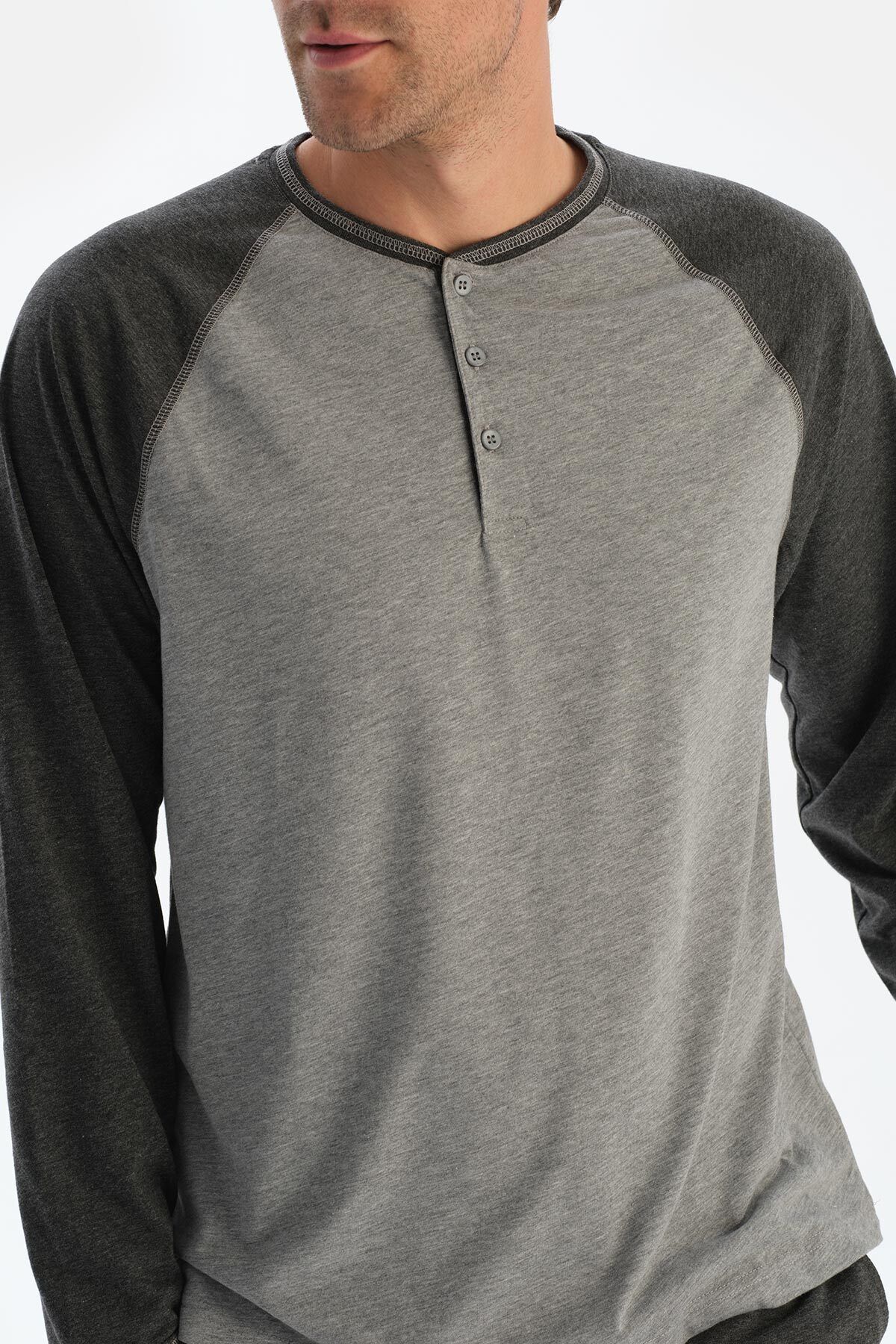 ست پیژامه مردانه مجموعه لباس خواب GRAY MELANGE MENSTRUAL ARM T SHIRT PANTS Dagi