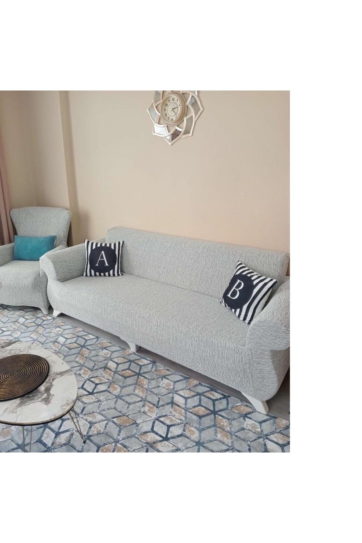 روکش مبل خاکستری ژاكارد الگوی مستقیم 3 1 تایر مجموعه Sedar Cove BTF HOME
