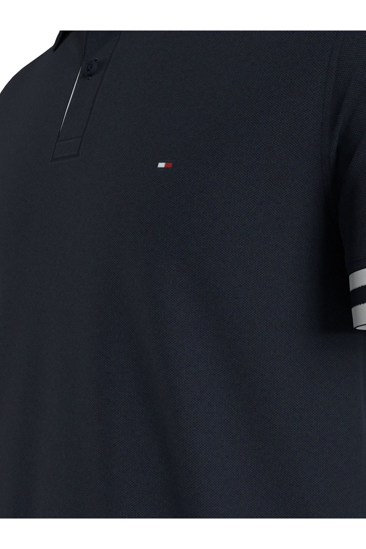 تی شرت یقه پولو آبی مردانه چوگان Slim Fit Cuff Tommy Hilfiger