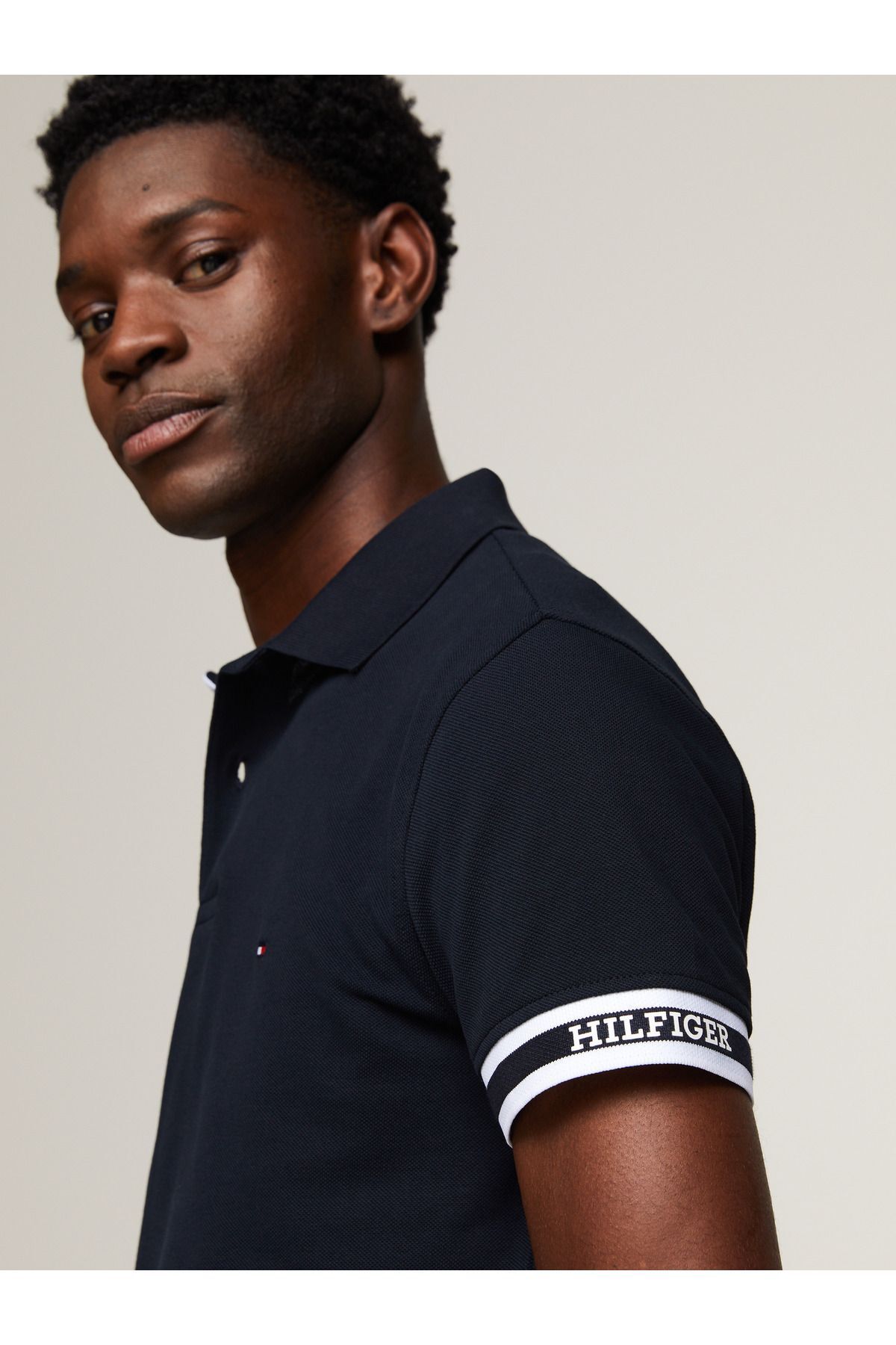 تی شرت یقه پولو آبی مردانه چوگان Slim Fit Cuff Tommy Hilfiger