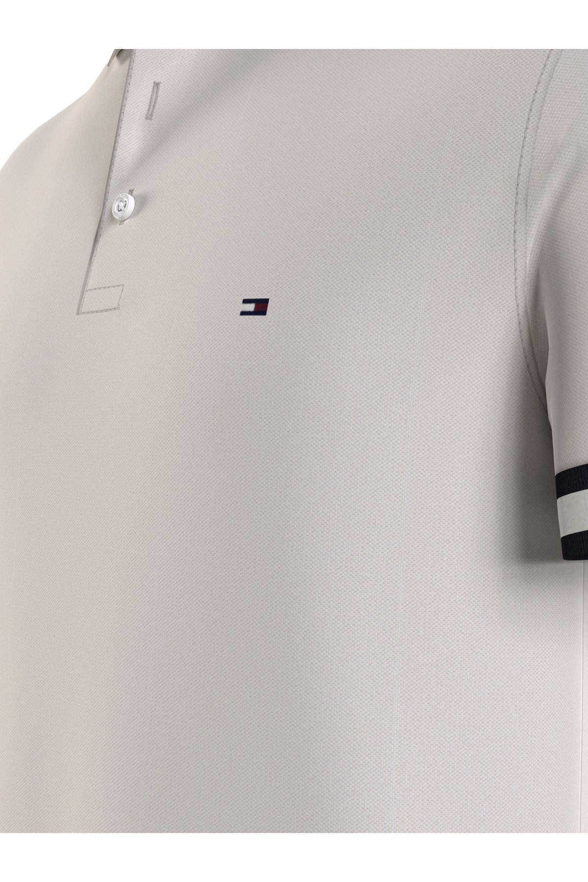 تی شرت یقه پولو سفید مردانه پرچم دکمه دار اورجینال Tommy Hilfiger