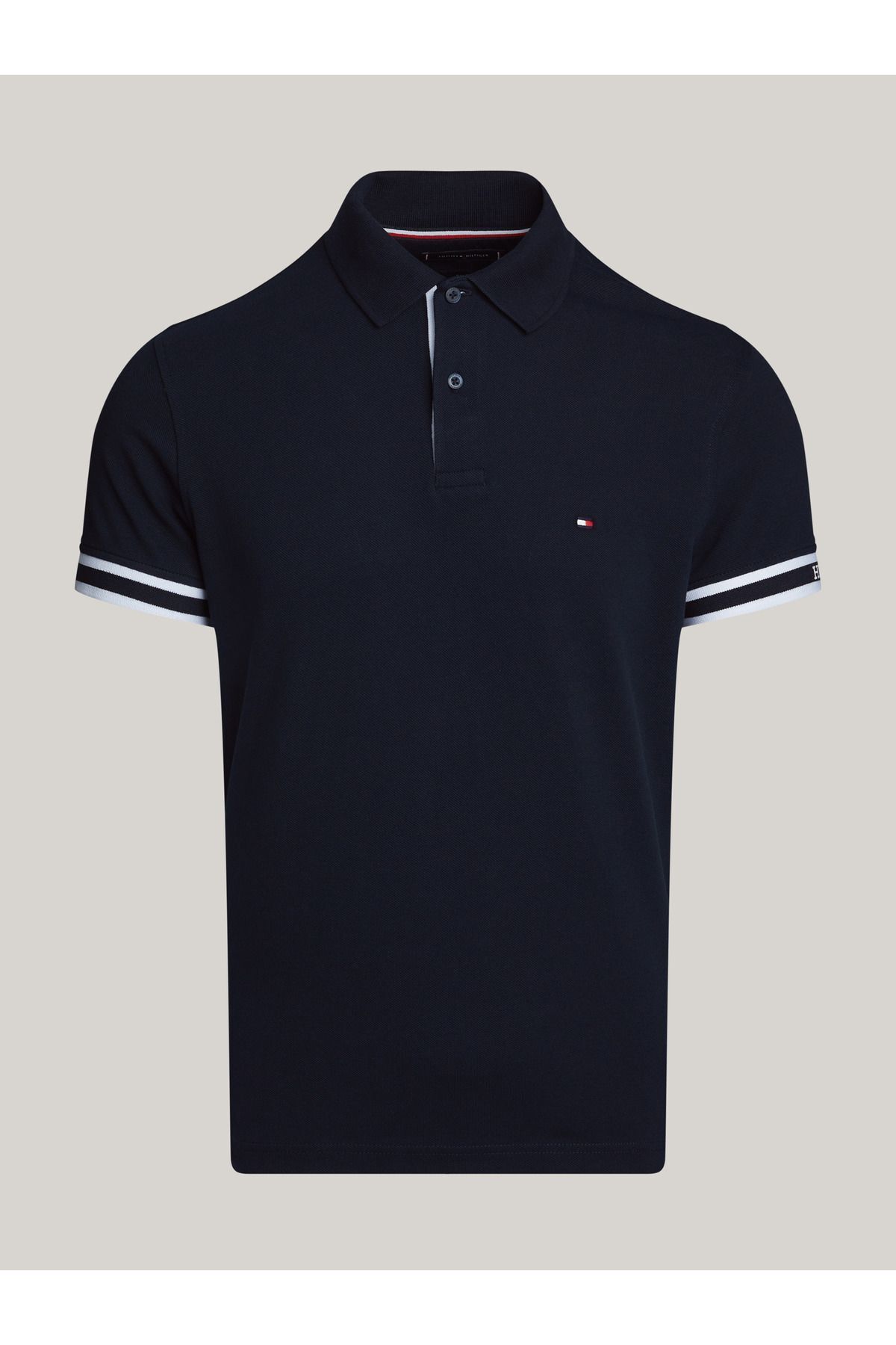 تی شرت یقه پولو آبی مردانه چوگان Slim Fit Cuff Tommy Hilfiger