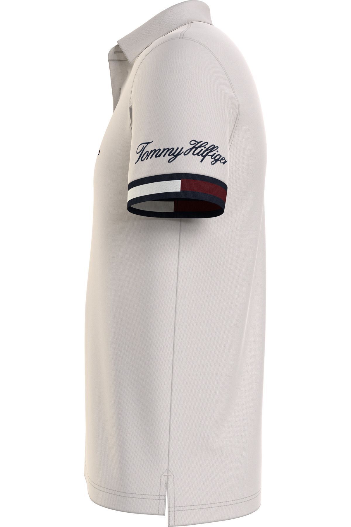 تی شرت یقه پولو سفید مردانه پرچم دکمه دار اورجینال Tommy Hilfiger