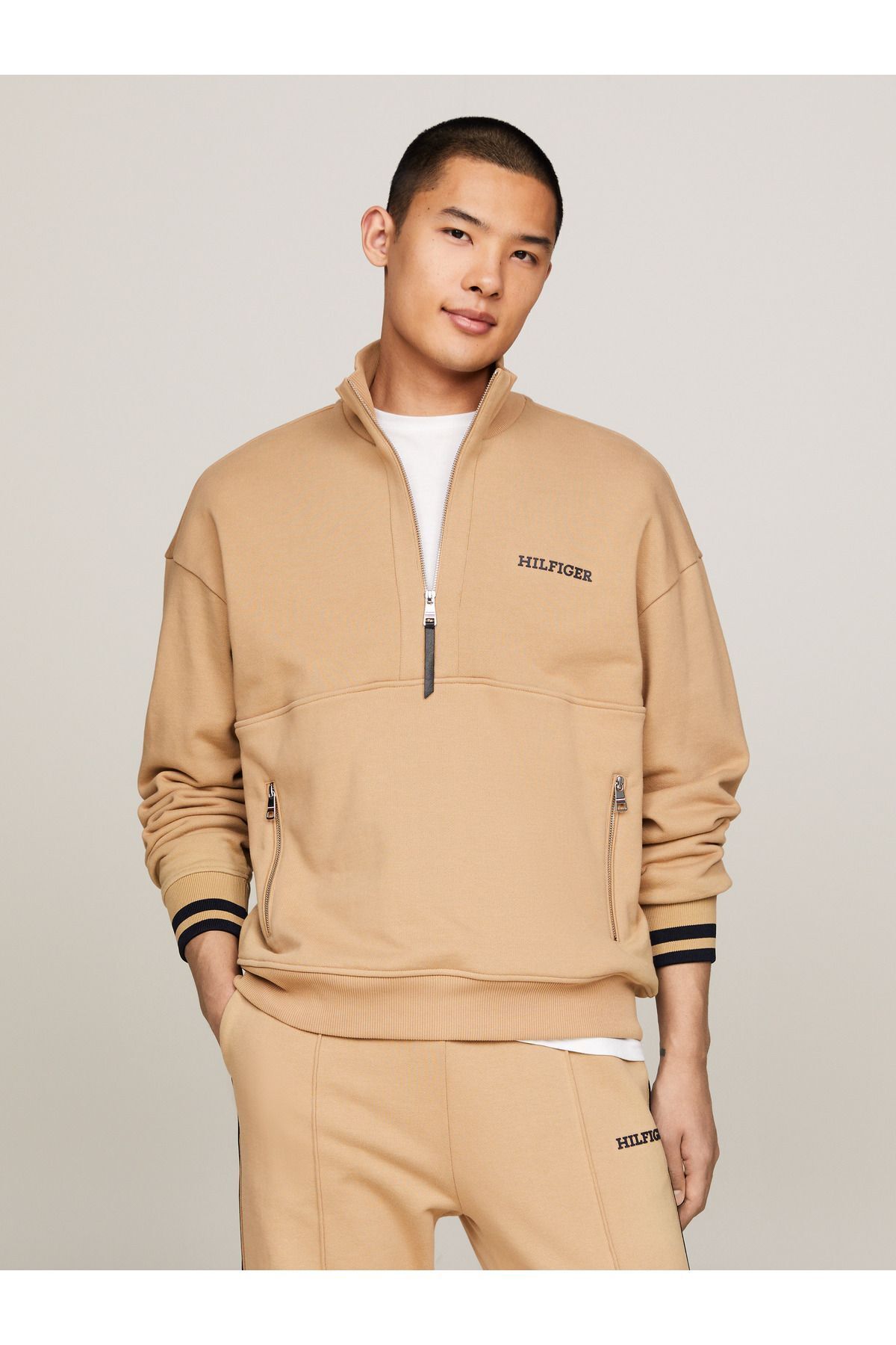 سویشرت مردانه بژ تامی هیلفیگرTommy Hilfiger | MW0MW34404 اورجینال - تصویر 6