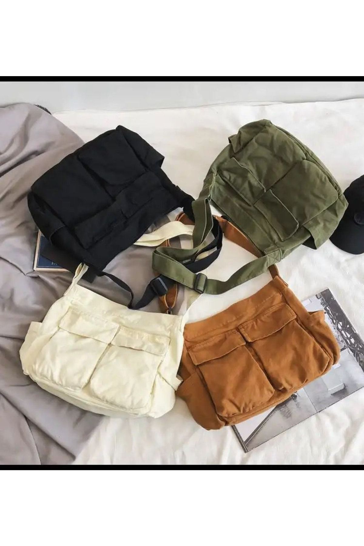 Kargo Cepli Postacı Çanta Unisex Haki Yeşil Iç Hacmi Geniş Sokak Tarzı Postacı