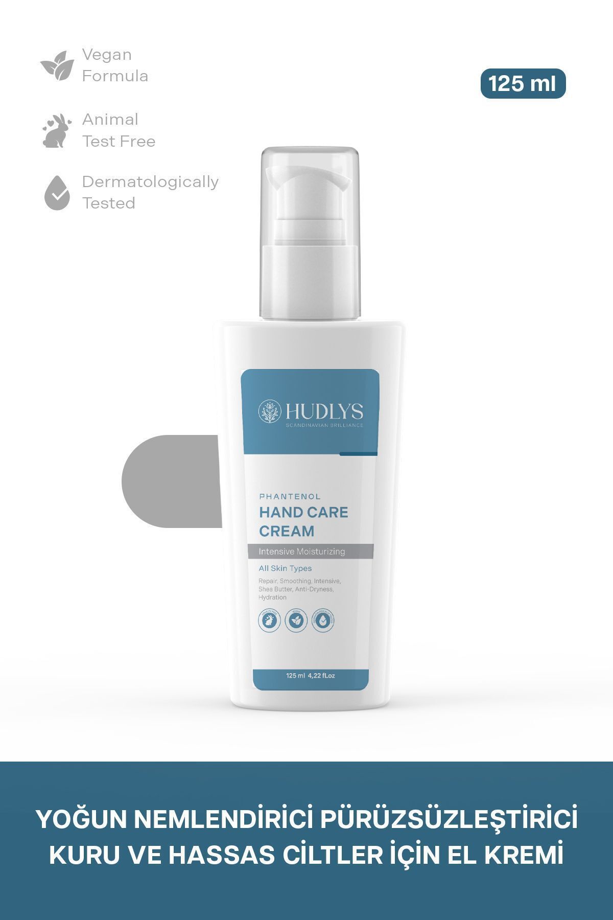 Hudlys-125 ml Hand Cream - Intensive Moisturizing, Smoothing, for Dry and Sensitive Skin 1