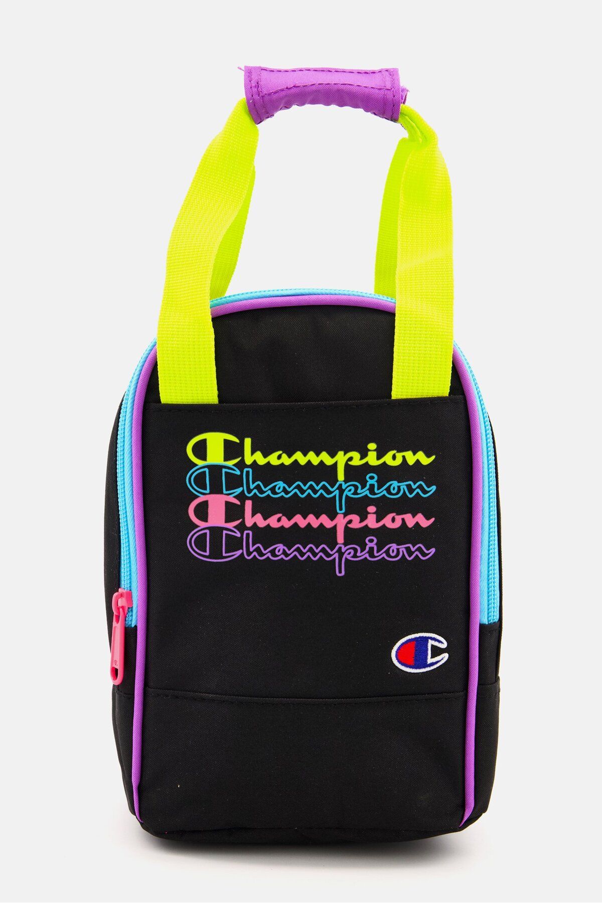 Champion-حقيبة غداء بشعار العلامة التجارية للأطفال الأولاد 24 ارتفاع × 16 طول × 10 عرض، مجموعة باللون الأسود 1