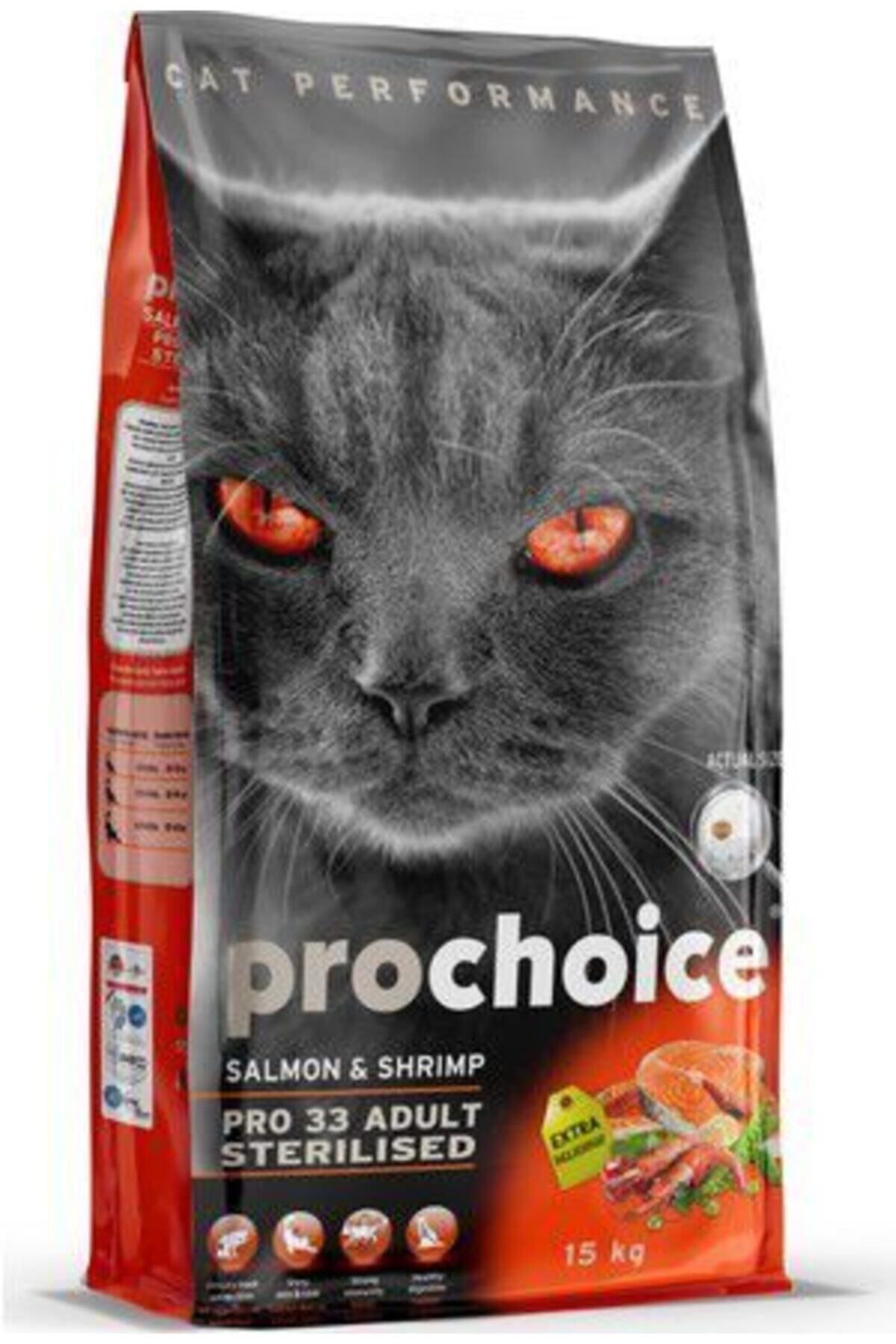 Pro Choice Pro 33 Adult Sterilised Somon Ve Karidesli Kısırlaştırılmış Yetişkin Kedi Maması 15 Kg