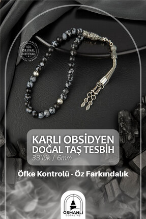 OSMANLI DOĞAL TAŞ Karlı Obsidyen Doğal Taş Tesbih 33lük - 6mm