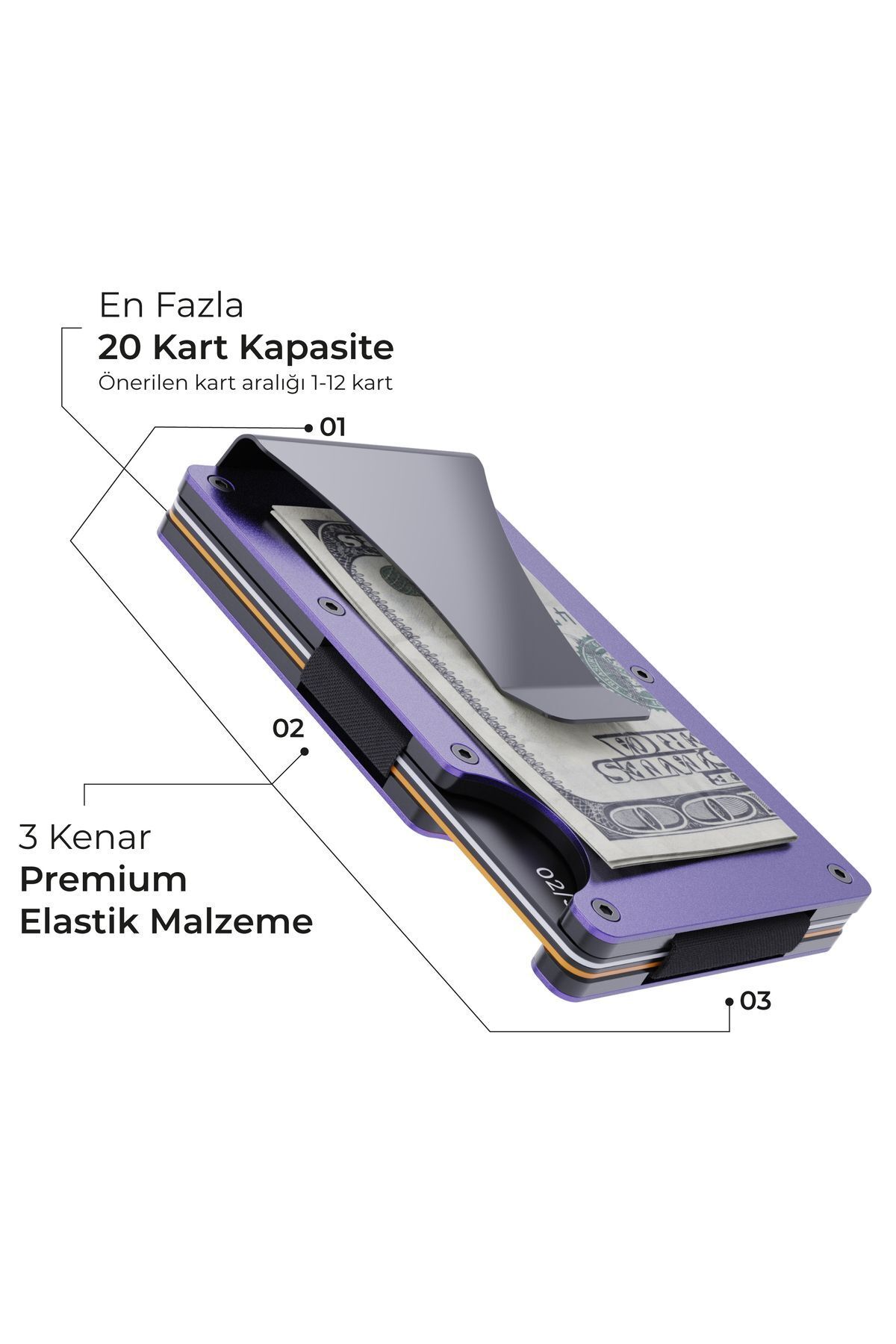 کیف پول و جاکارتی فلزی مدرن با محافظ RFID - مدل Cardx Burano Clips (بنفش) Louise Motto