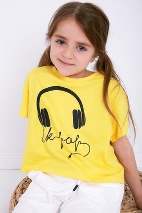 Baskılı Sarı Kız Çocuk Crop T-shirt ALEYNA